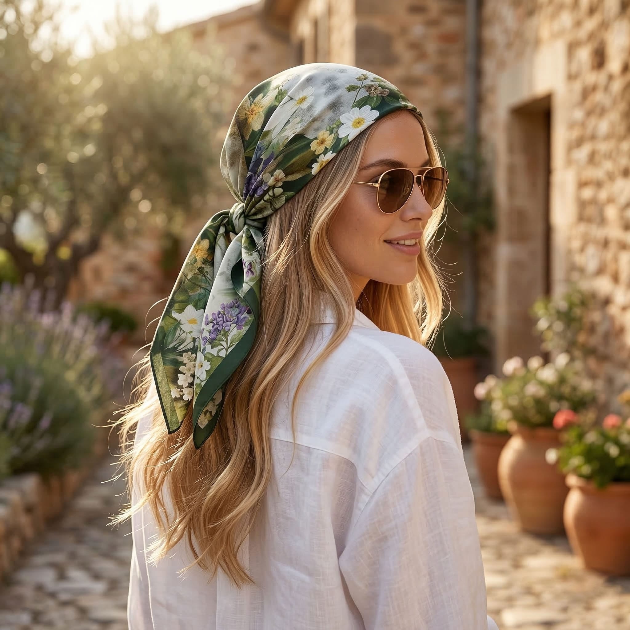 GARDEN WHISPER SILK HEAD SCARF