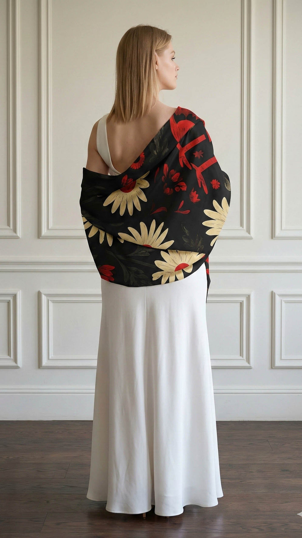 FLORAL OF ANIMAL SILK LONG LADIES SCARF