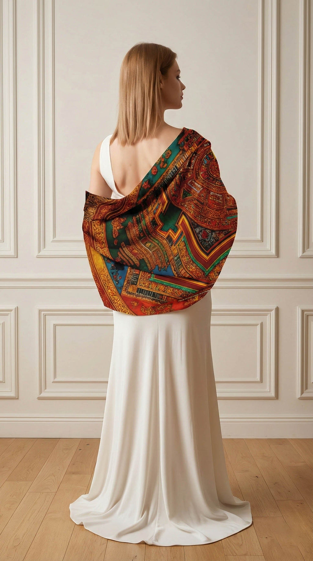 SACRED DHARMA MANDALA SILK LONG LADIES SCARF