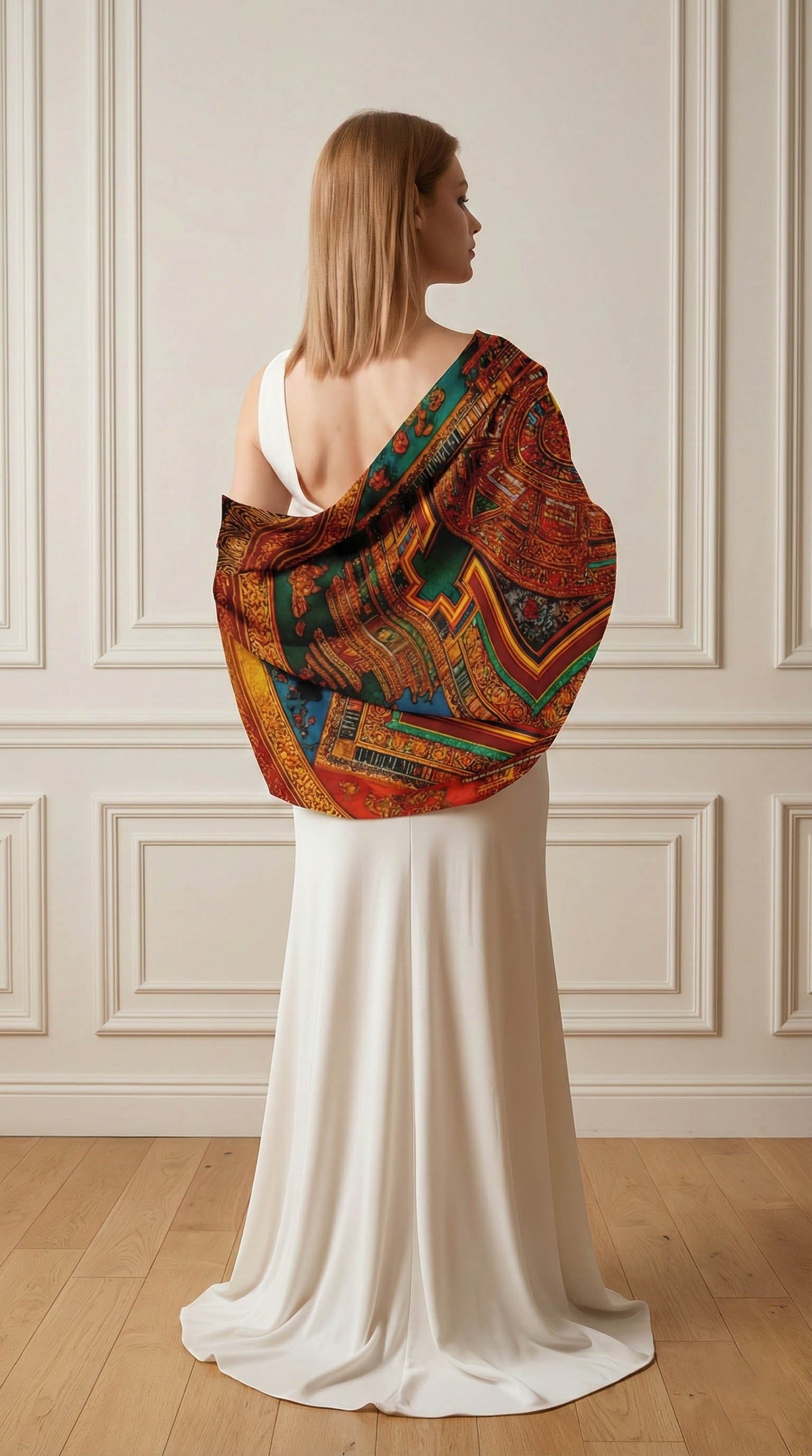 SACRED DHARMA MANDALA SILK LONG LADIES SCARF