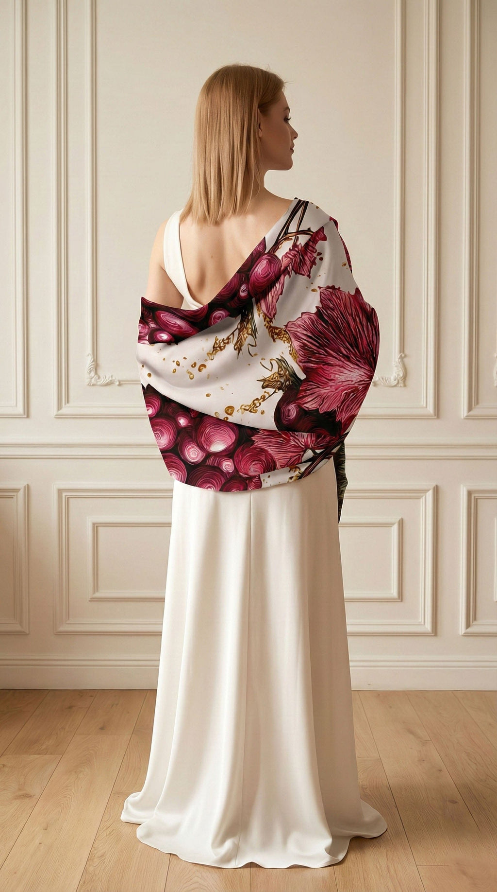 CRIMSON GRAPE BLOOM SILK LONG LADIES SCARF