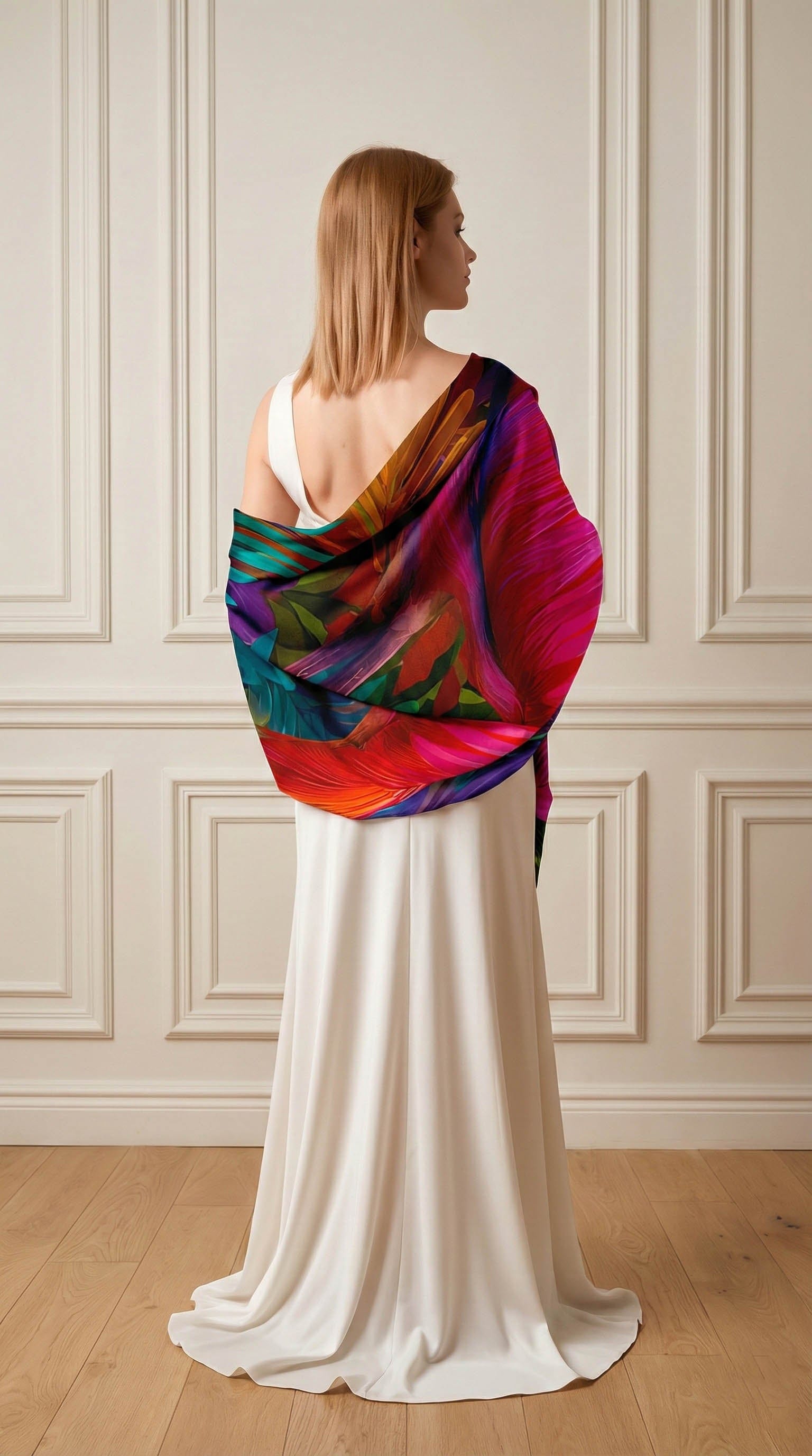 RAINBOW FLAMINGO SILK LONG LADIES SCARF