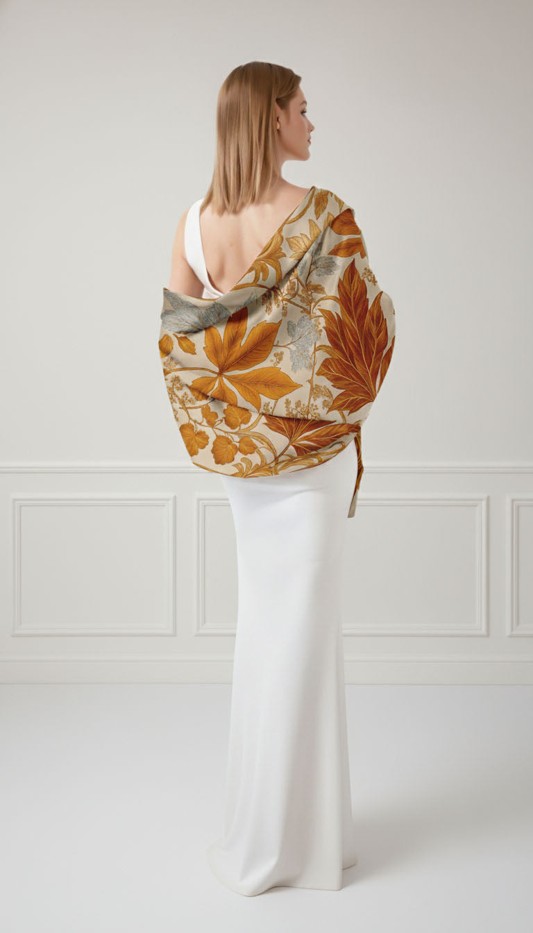 GOLDEN FOLIAGE SILK LONG LADIES SCARF