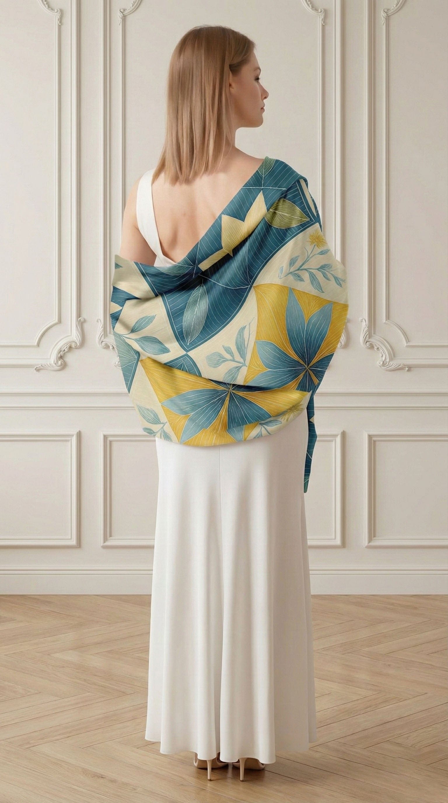 FLORAL MOSAIC SILK LONG LADIES SCARF
