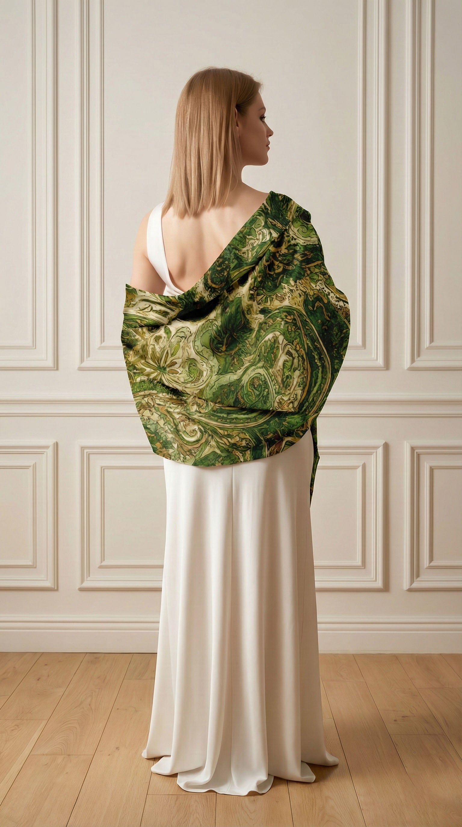 EMERALD PAISLEY SILK LONG LADIES SCARF
