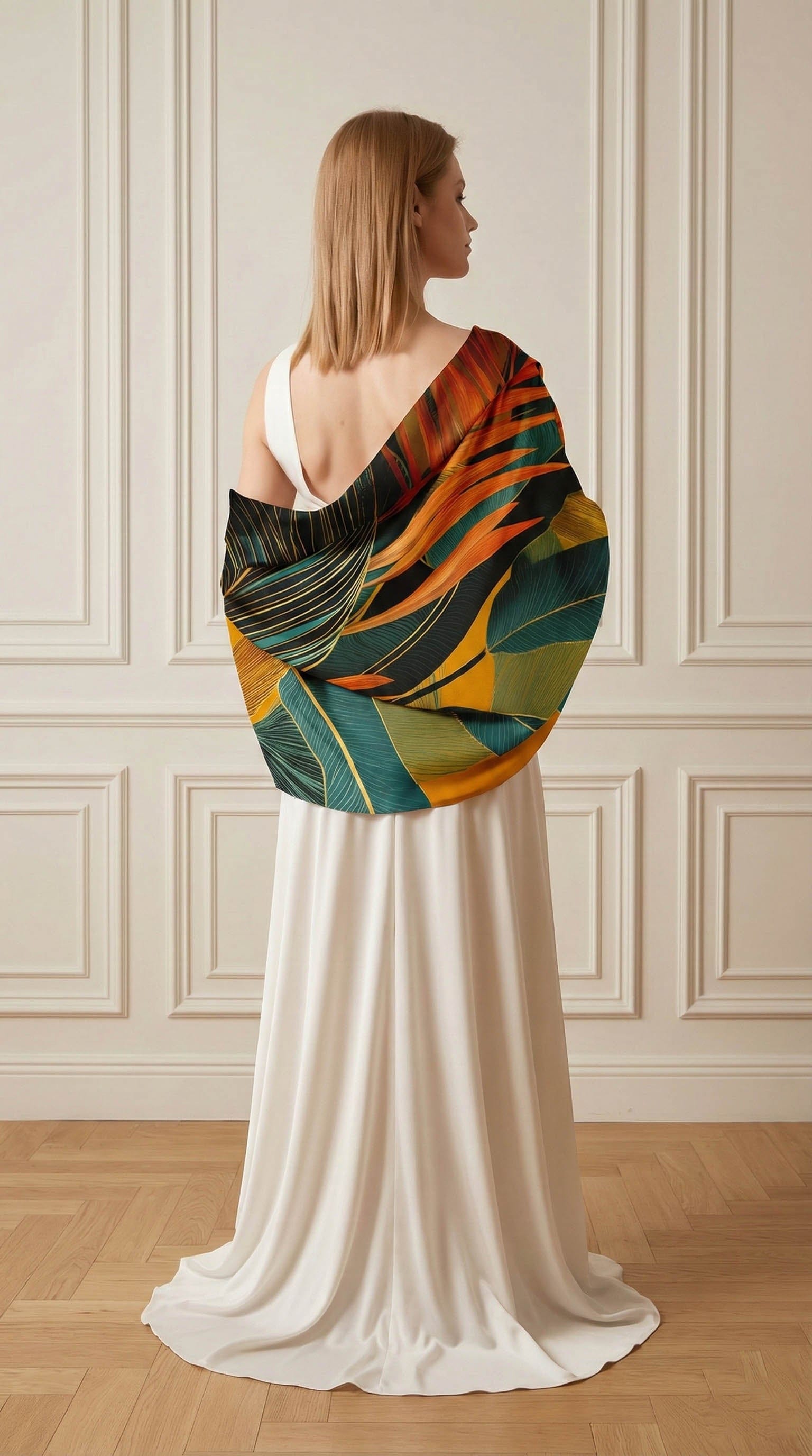 WILD LEAF HORIZON SILK LONG LADIES SCARF