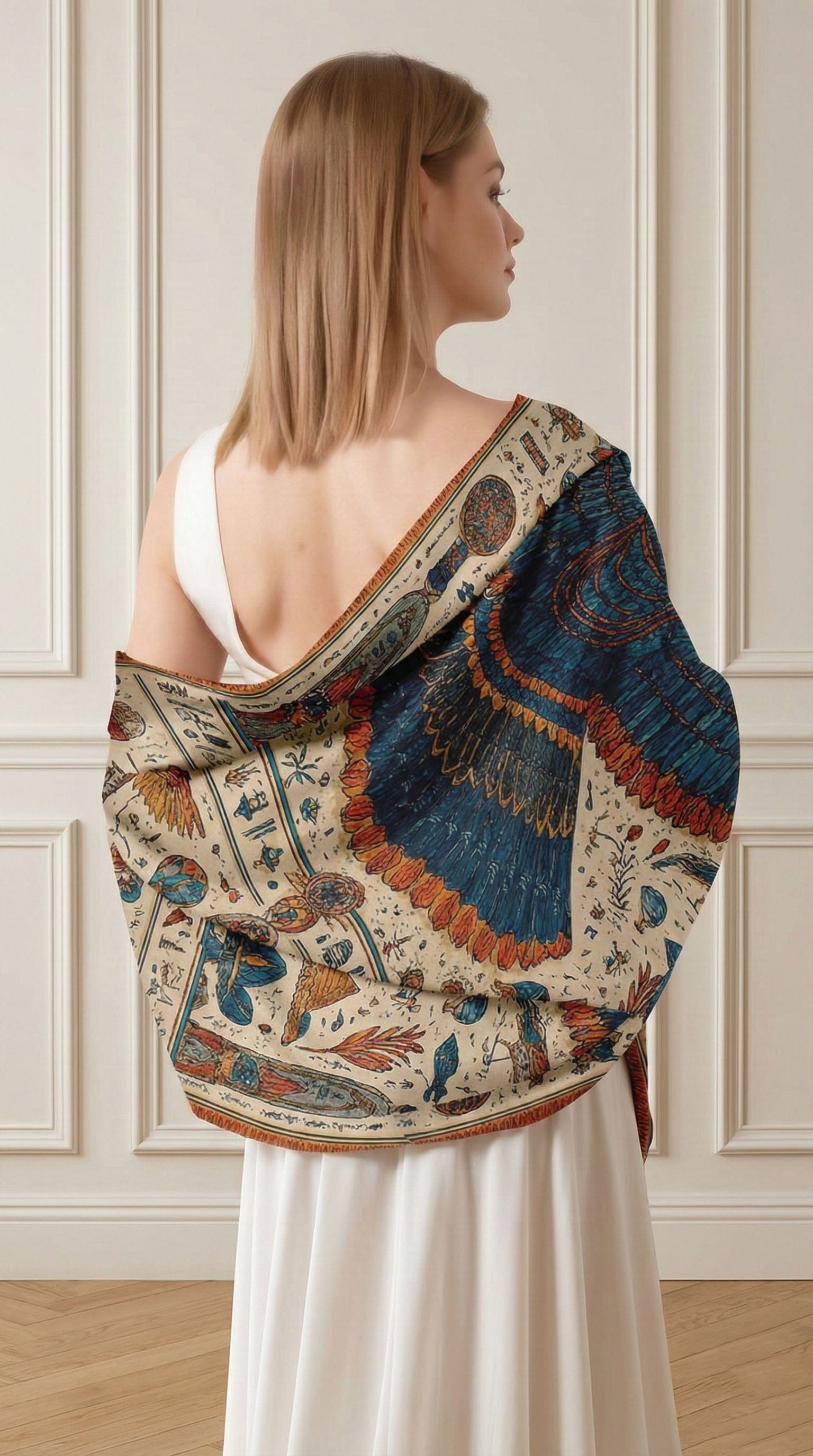 EGYPTIAN EAGLE SILK LONG LADIES SCARF