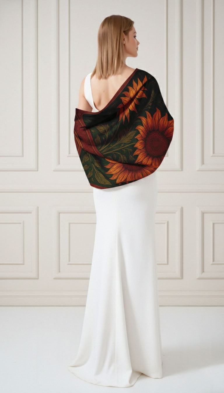 VIBRANT SUNFLOWER SILK LONG LADIES SCARF