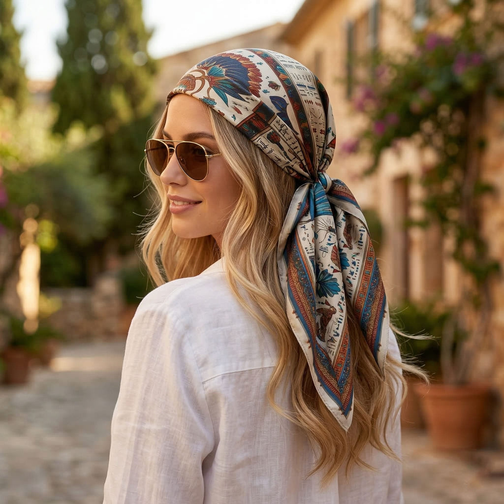EGYPTIAN EAGLE SILK HEAD SCARF