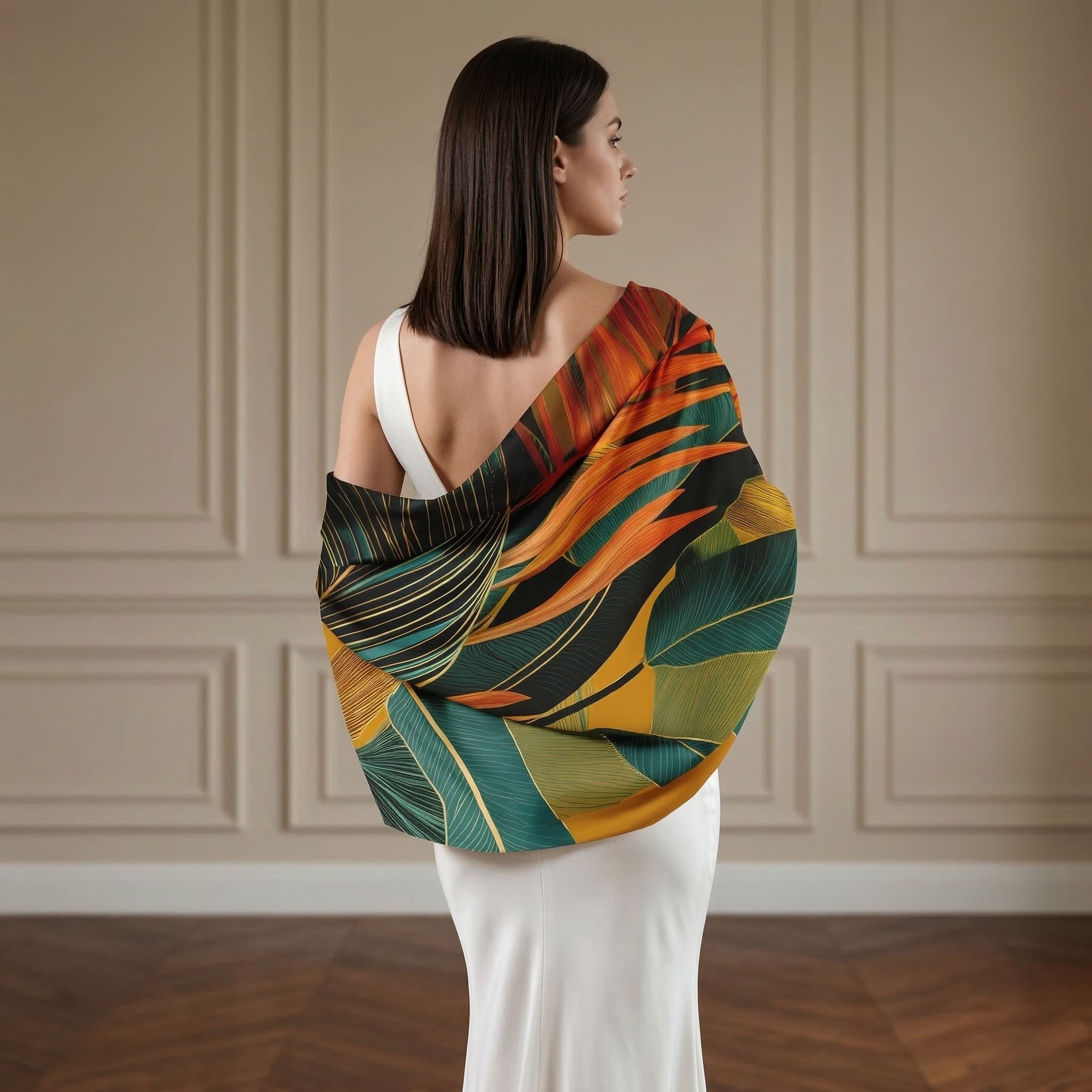 WILD LEAF HORIZON SILK LONG LADIES SCARF