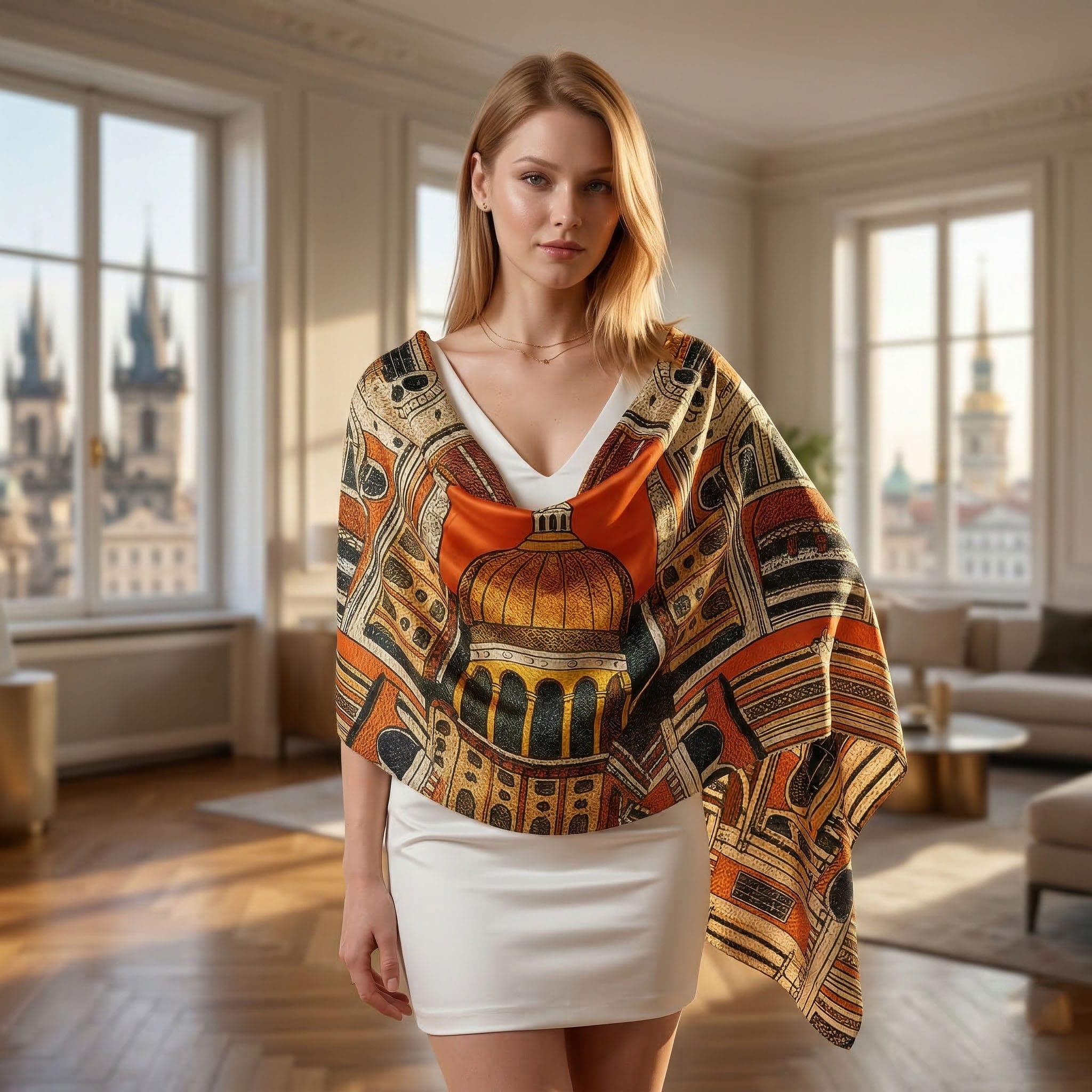 ARCHITECTURAL MOSAIC SILK LONG LADIES SCARF