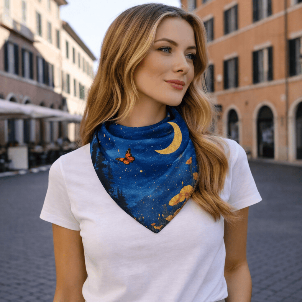 MIDNIGHT BUTTERFLY MEADOW SILK BANDANA