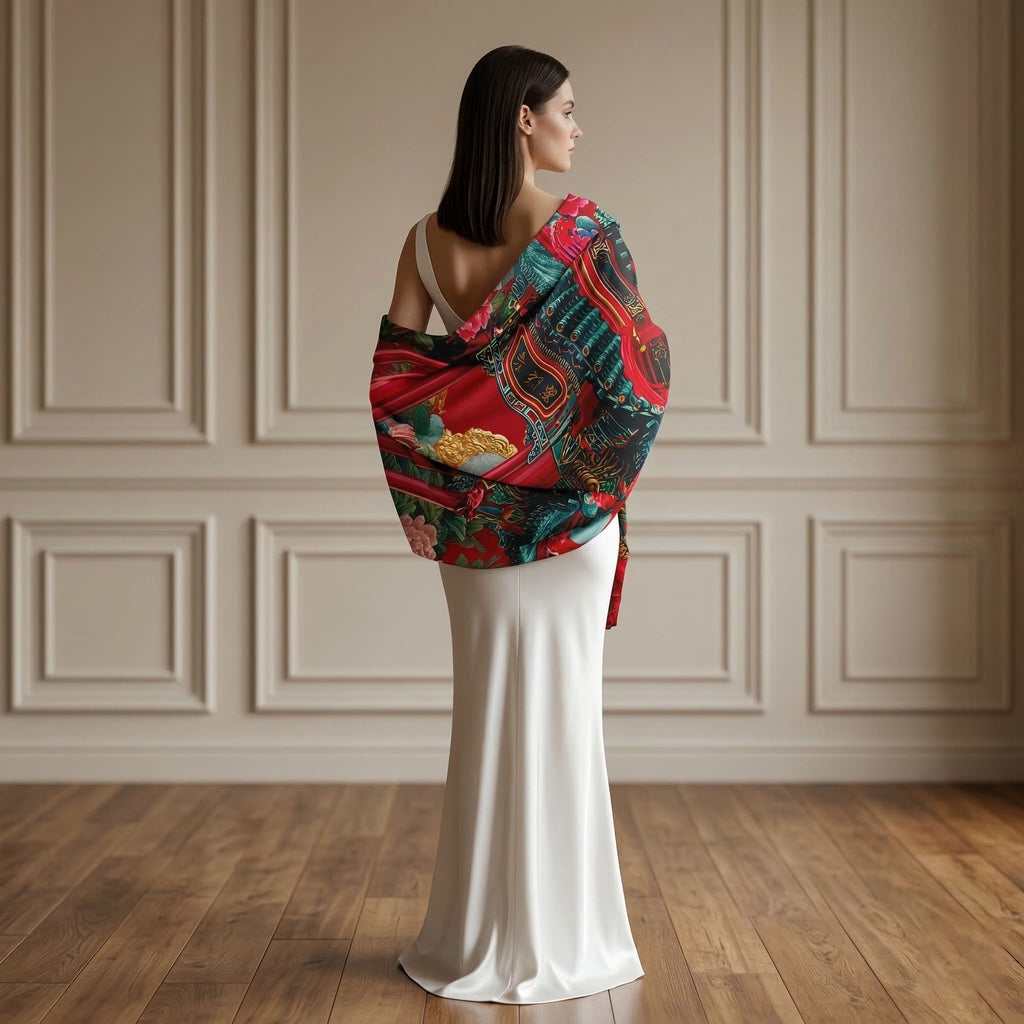 CRIMSON DYNASTY GARDEN SILK LONG LADIES SCARF