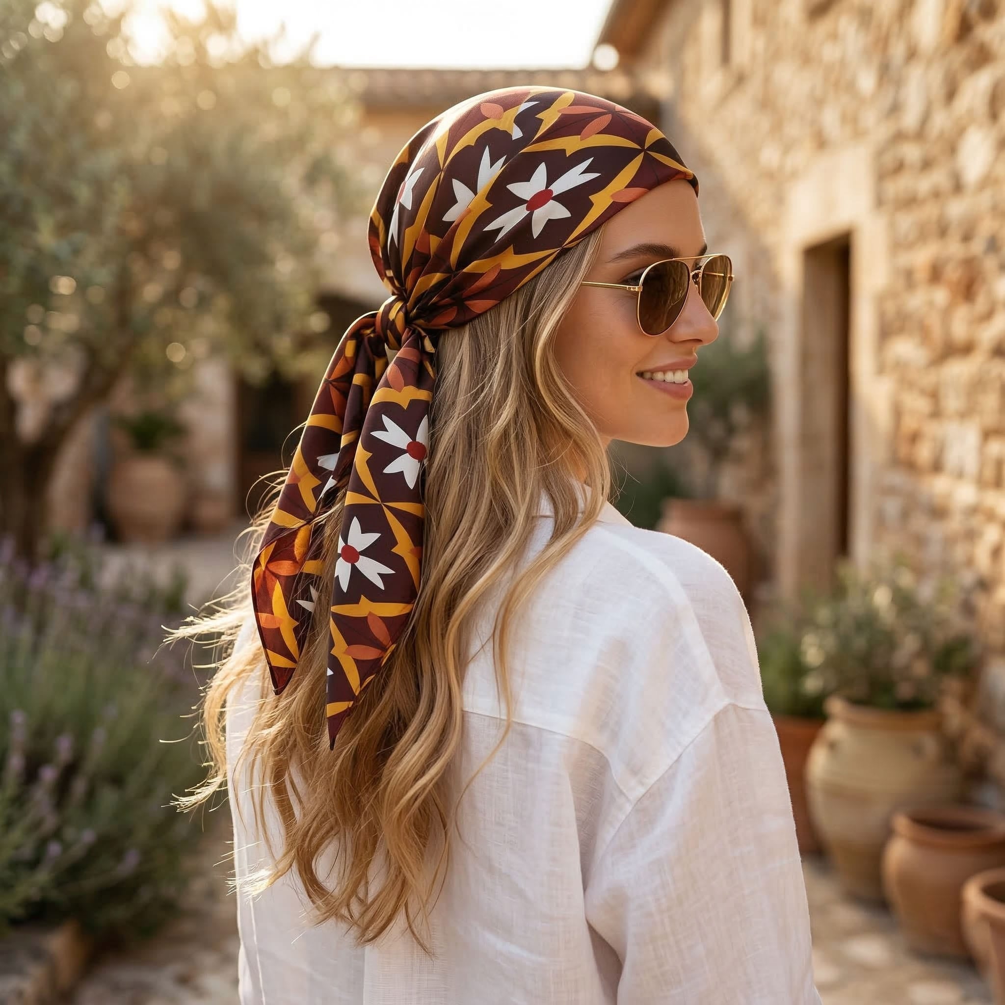 RETRO BLOOM SILK HEAD SCARF