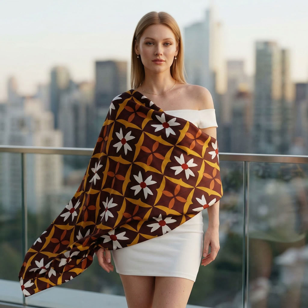 RETRO BLOOM SILK LONG LADIES SCARF