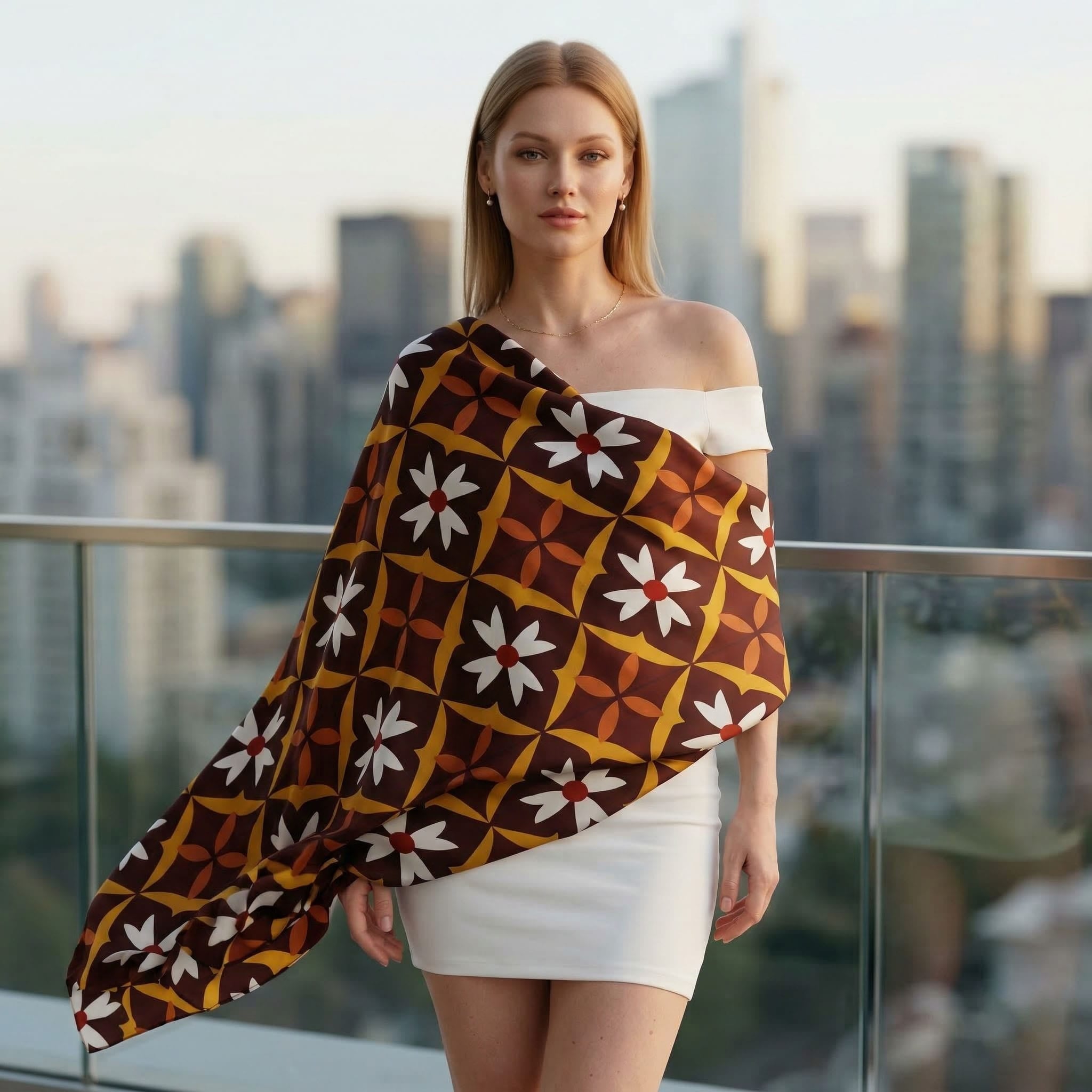 RETRO BLOOM SILK LONG LADIES SCARF