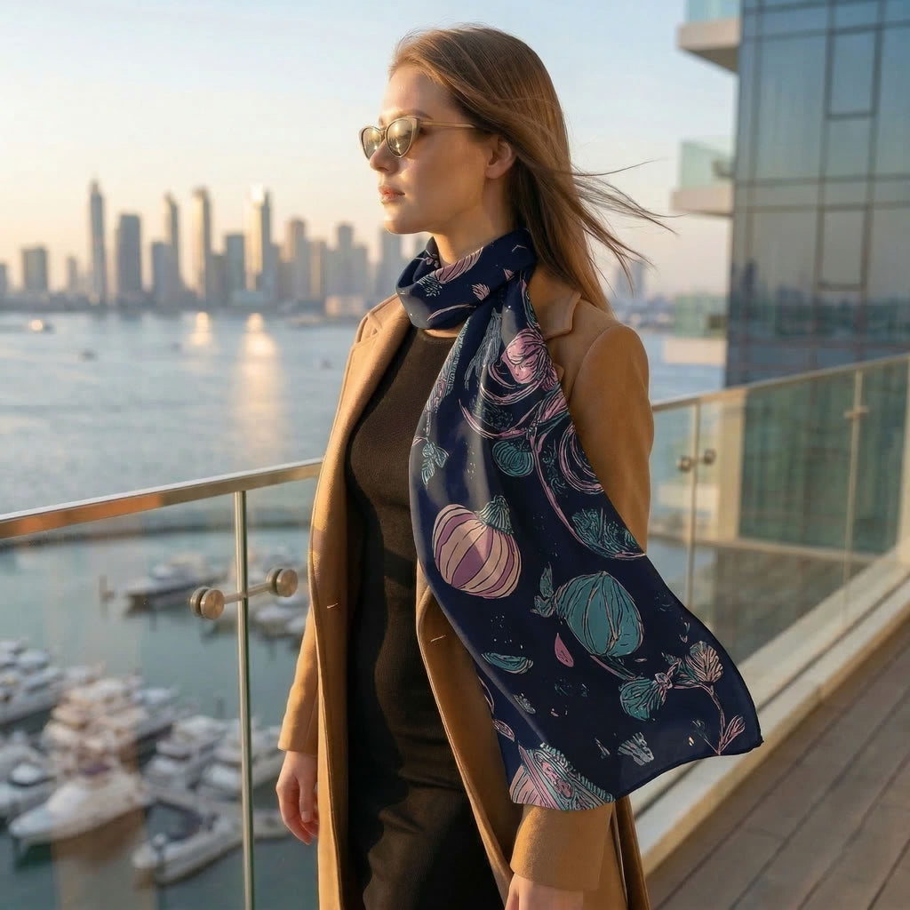 CELESTIAL FLORAL SILK LONG LADIES SCARF