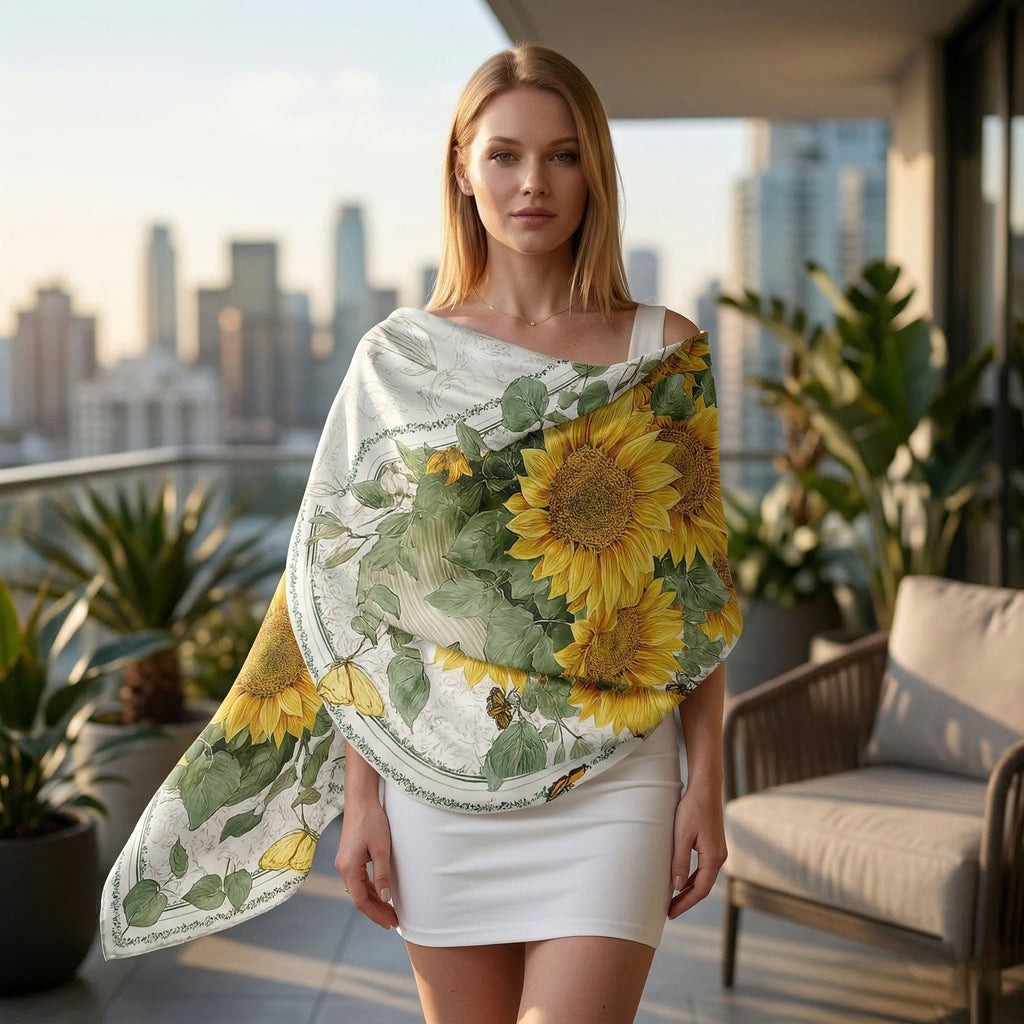 FLOWER MEADOW SILK LONG LADIES SCARF
