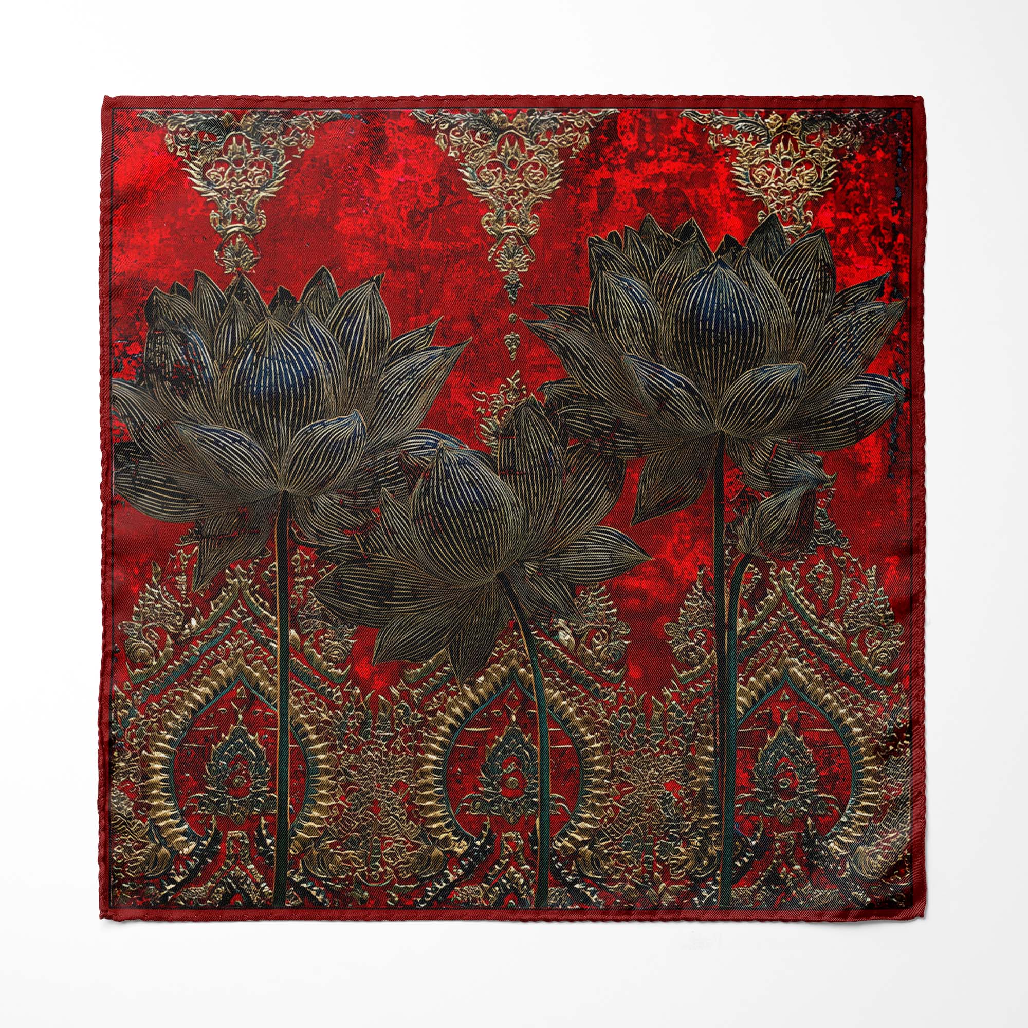 SCARLET BLOOM SILK POCKET SQUARE