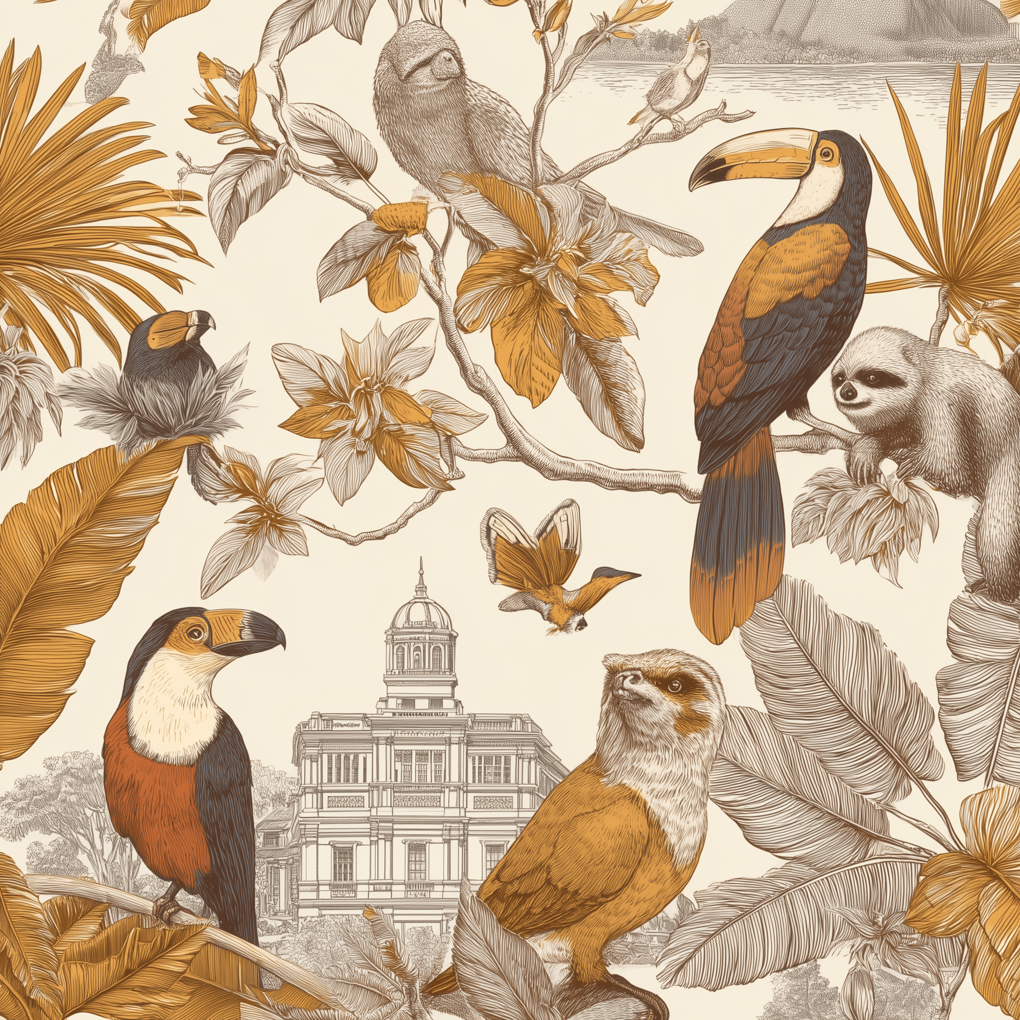 ROYAL BOTANICAL AVIARY SILK HEAD SCARF
