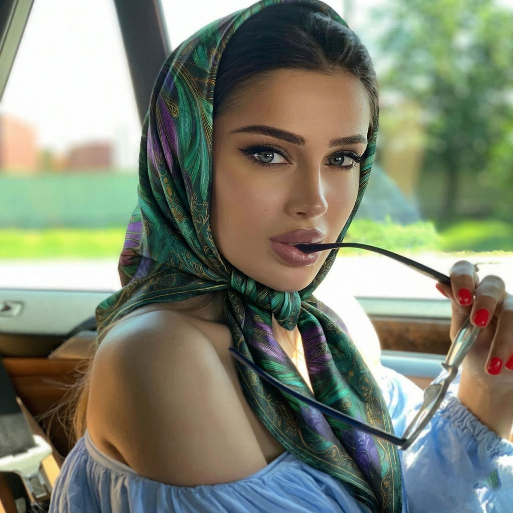 EMERALD BLOOM MANDALA SILK HEAD SCARF