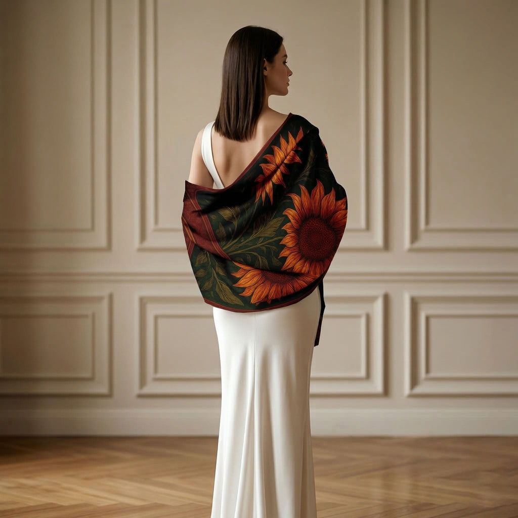 VIBRANT SUNFLOWER SILK LONG LADIES SCARF