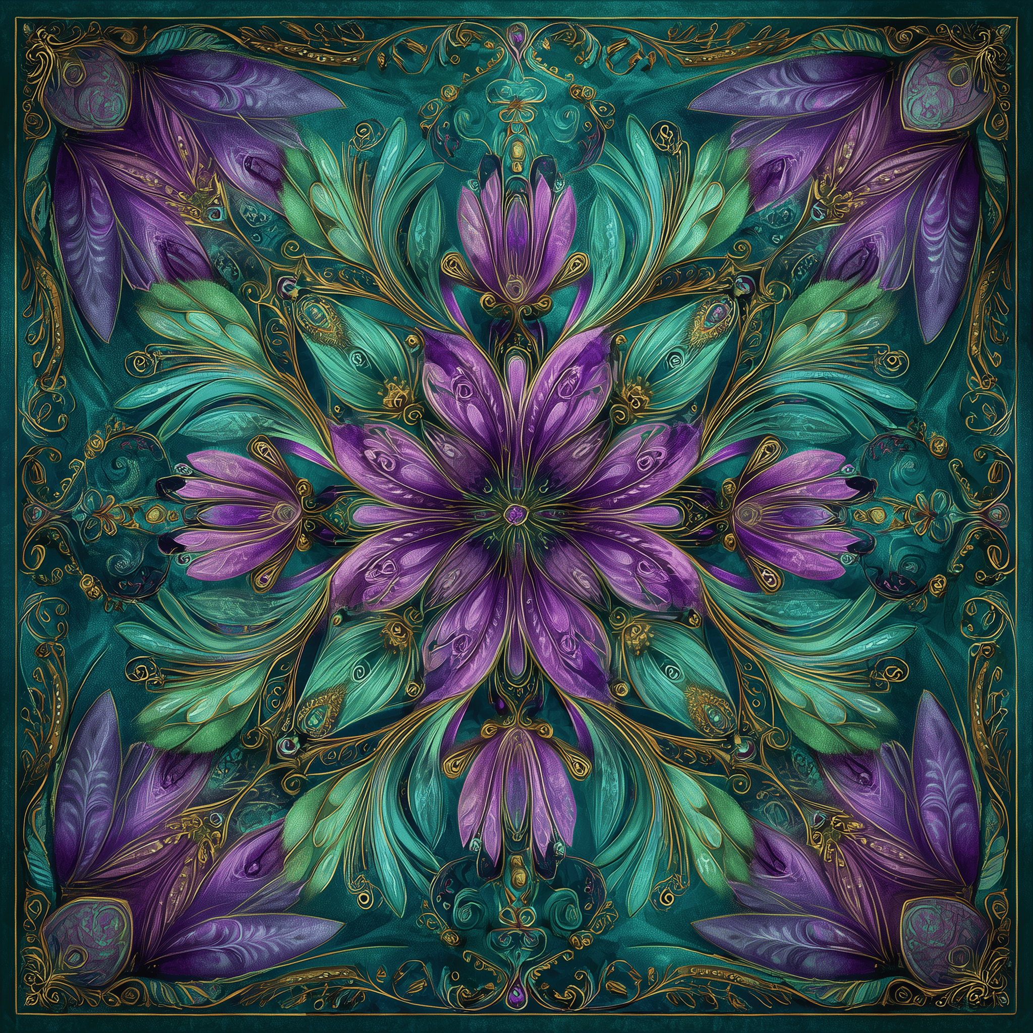 EMERALD BLOOM MANDALA SILK HEAD SCARF