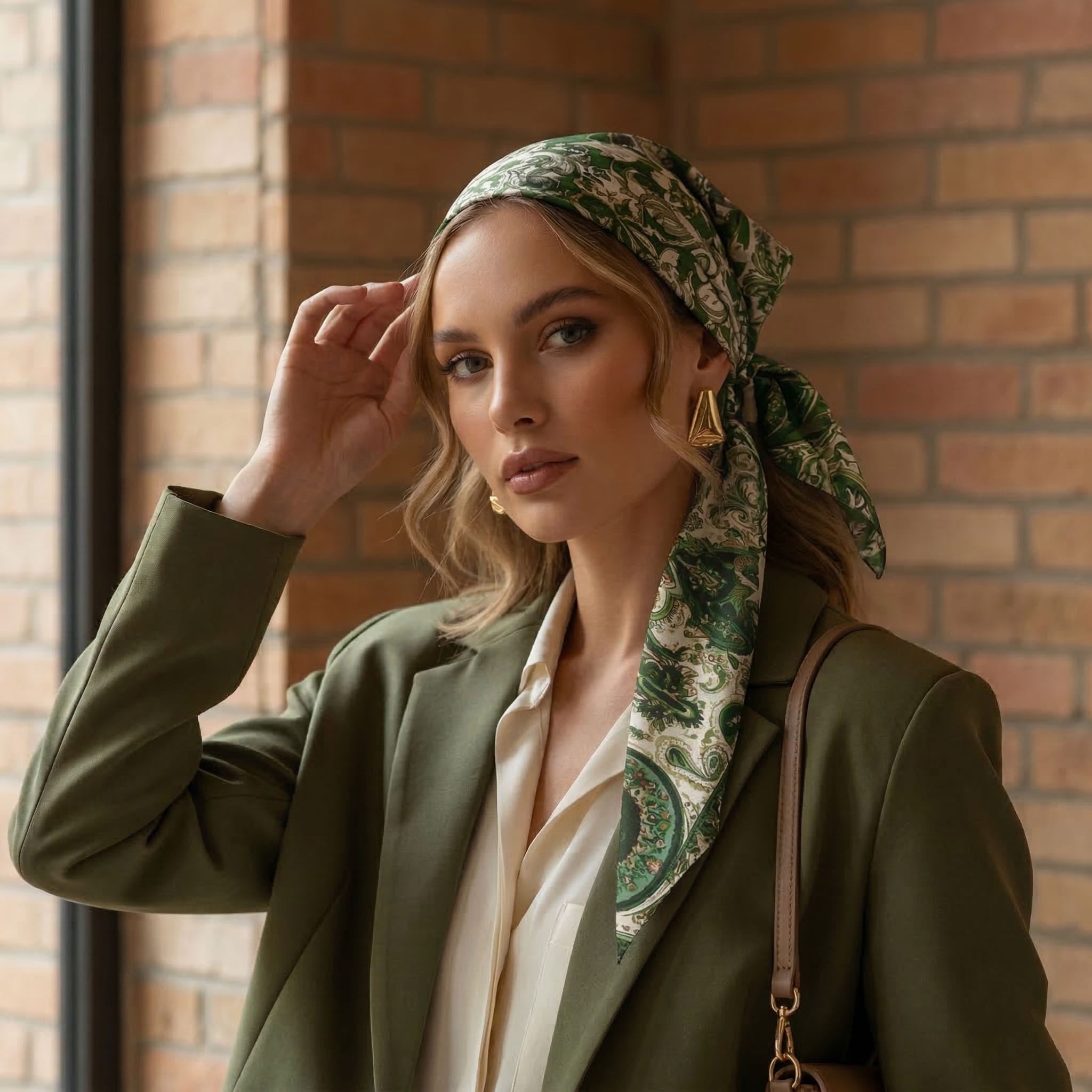 EMERALD PAISLEY SILK HEAD SCARF