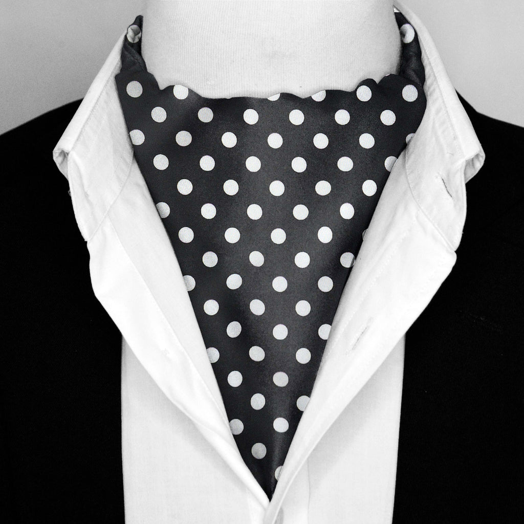 BLACK SMALL POLKA DOTS SILK ASCOT –  PREMIUM COLLECTION