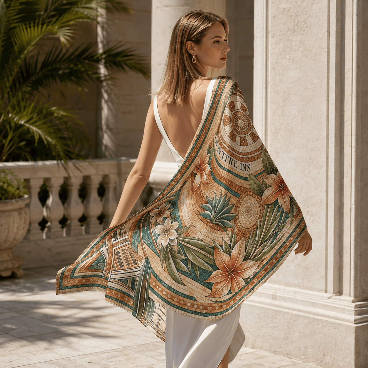 ANTIQUE MOSAIC GARDEN SILK LONG LADIES SCARF