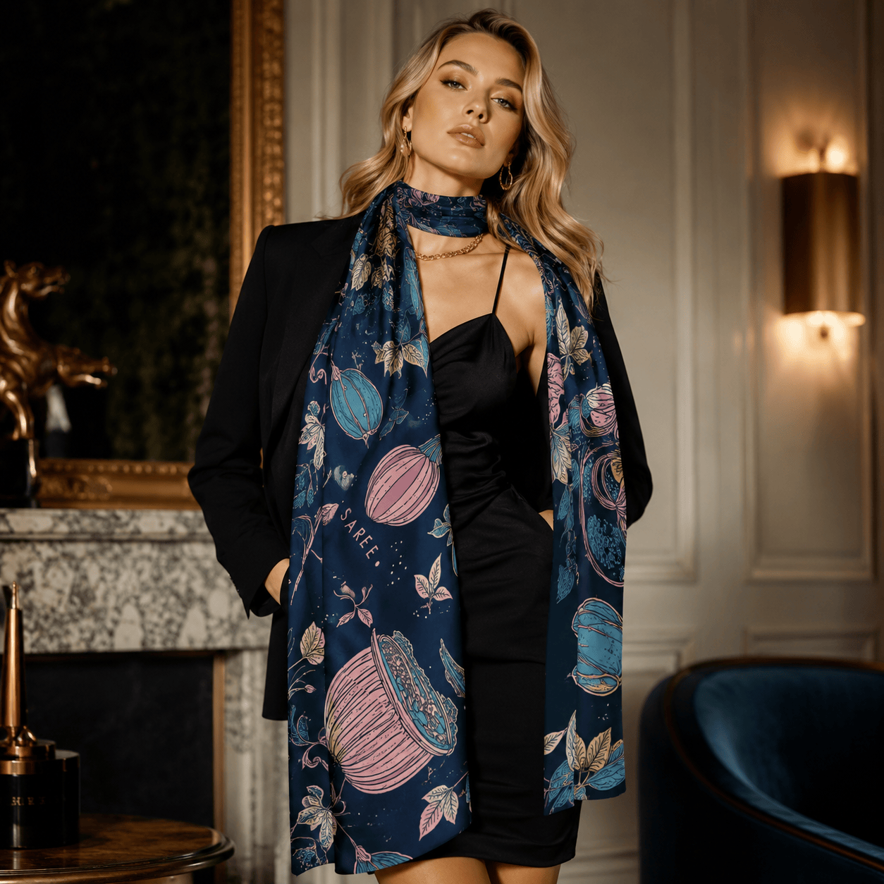 CELESTIAL FLORAL SILK LONG LADIES SCARF