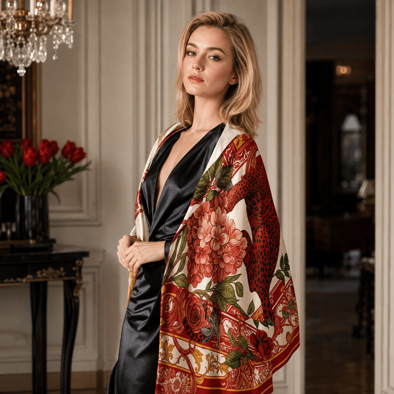 CRIMSON SILK LONG LADIES SCARF