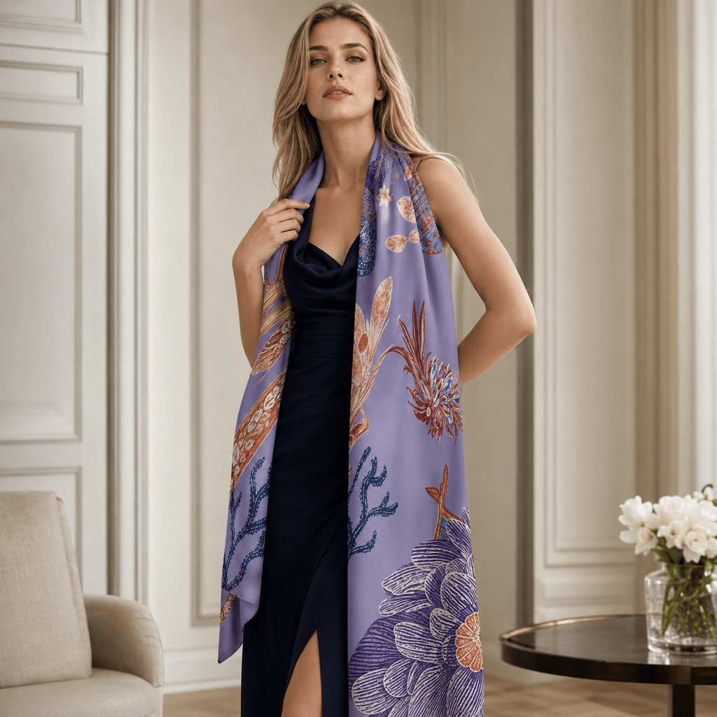 DRAGON BLOOM FANTASIA SILK LONG LADIES SCARF