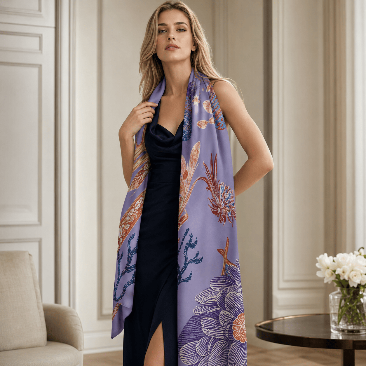 DRAGON BLOOM FANTASIA SILK LONG LADIES SCARF
