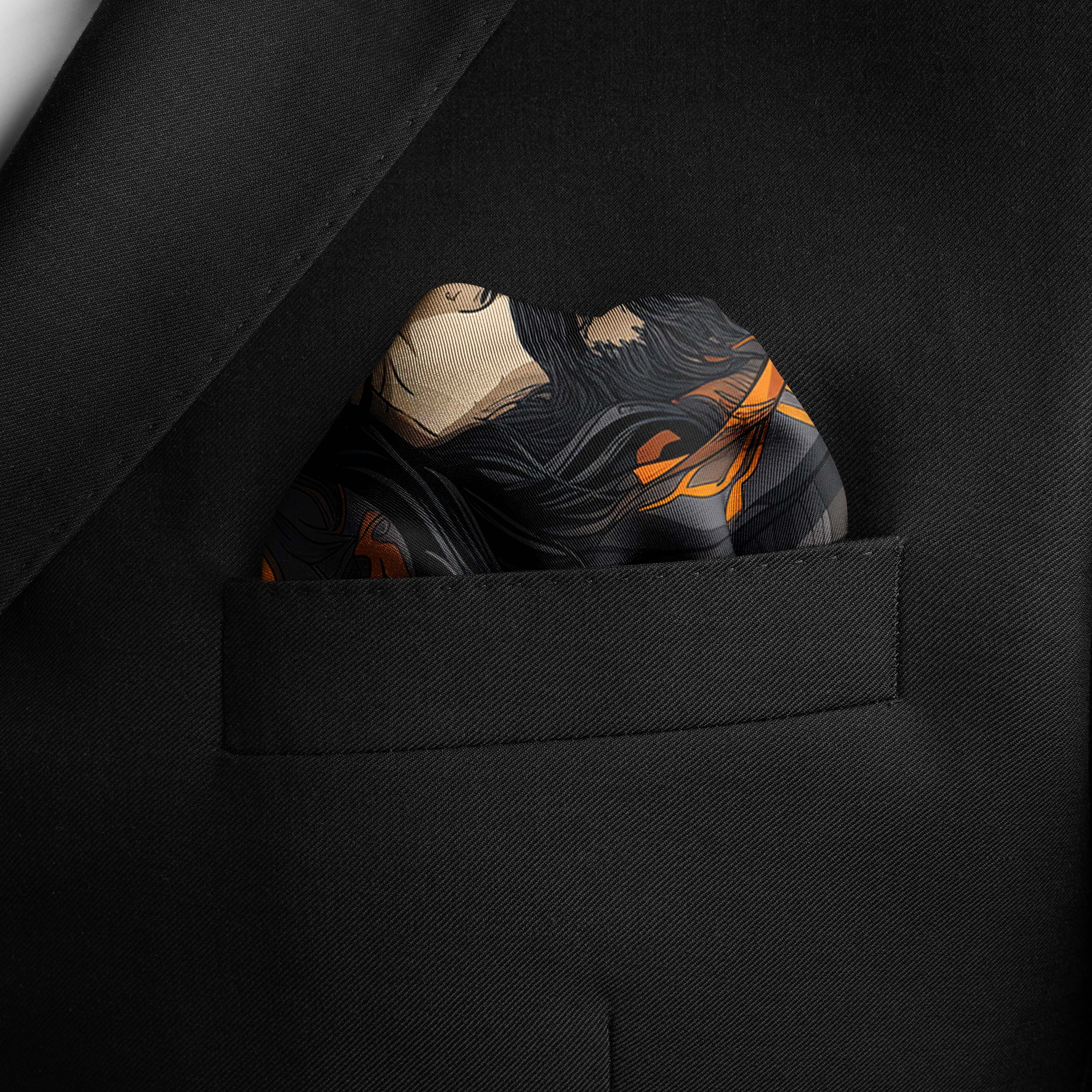 Men's Pocket Squares | Print Pocket Square | Black Wolf