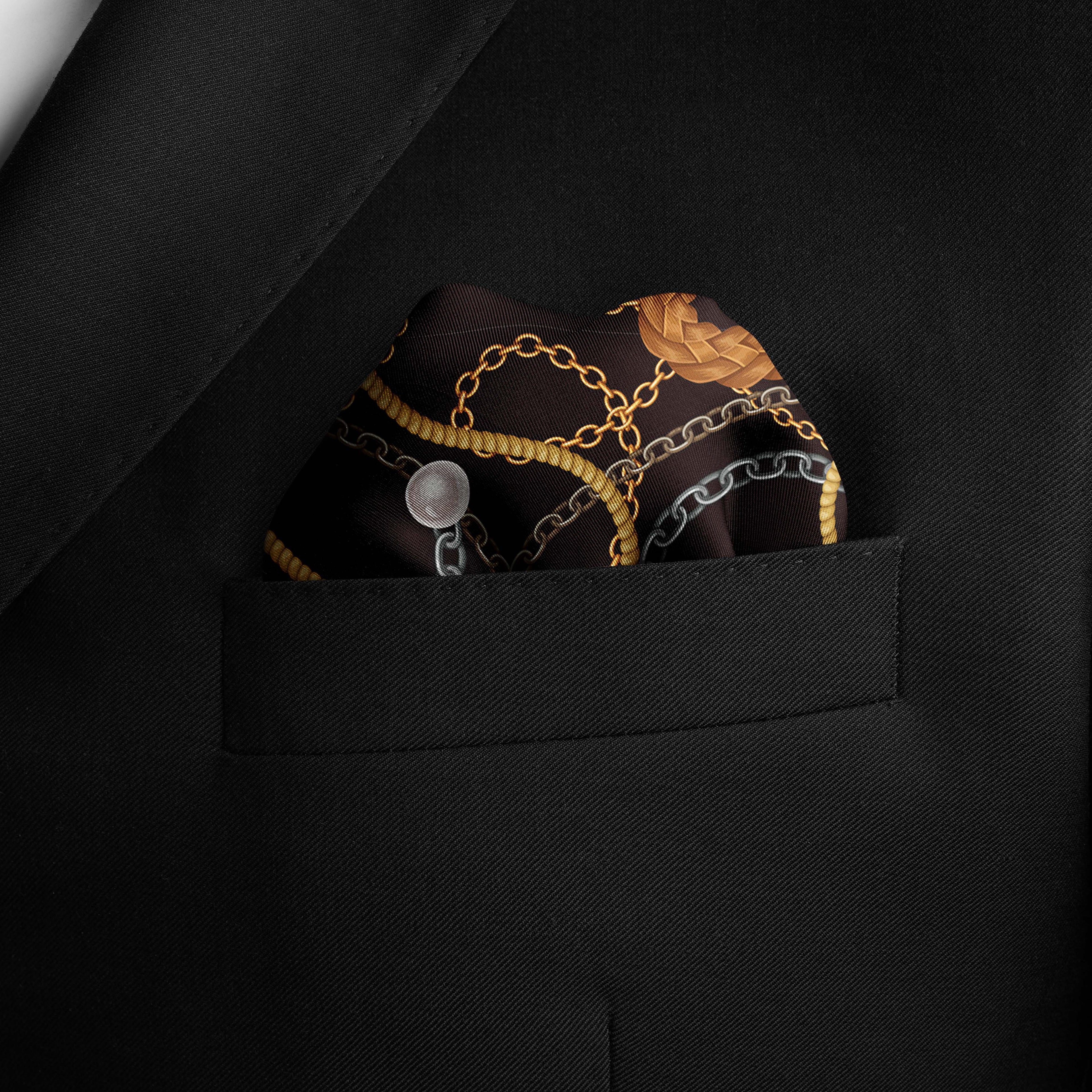 SEAMLESS CHAIN PATTERN SILK POCKET SQUARE