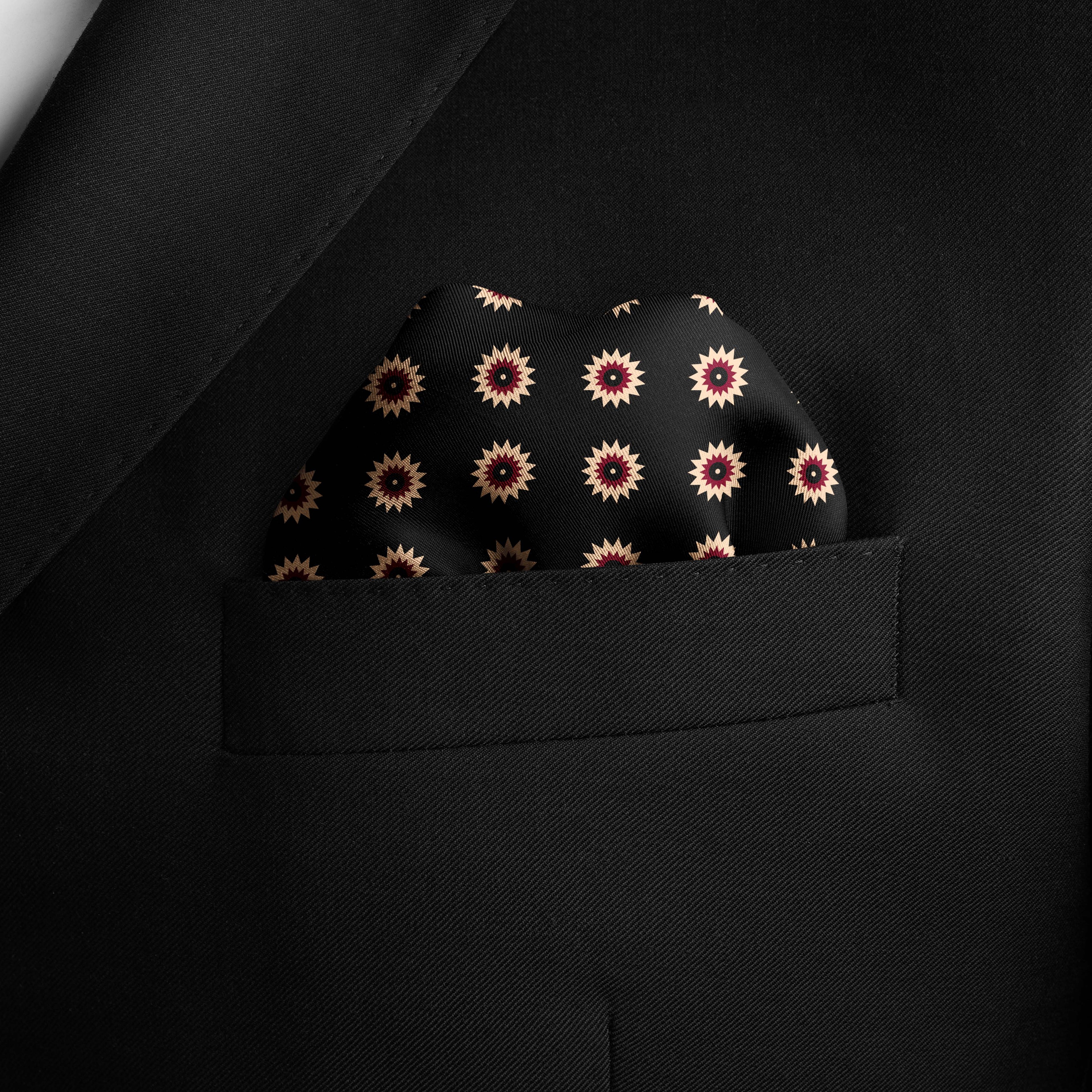BLACK REVISABLE SILK POCKET SQUARE