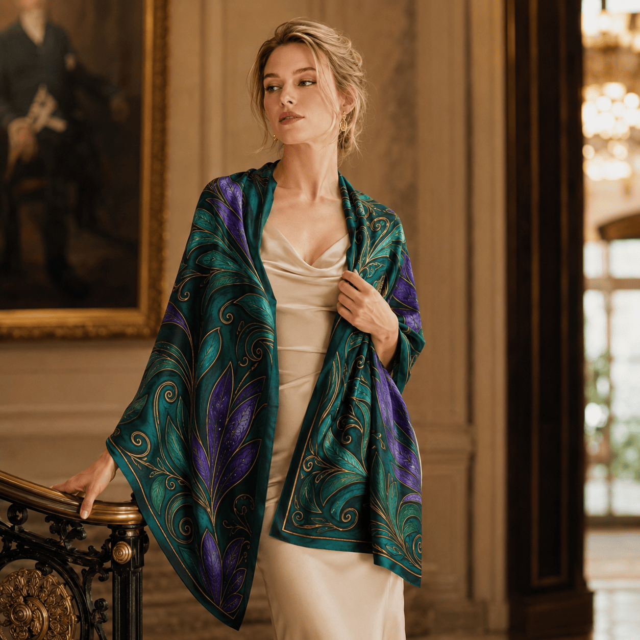 EMERALD BLOOM MANDALA SILK LONG LADIES SCARF