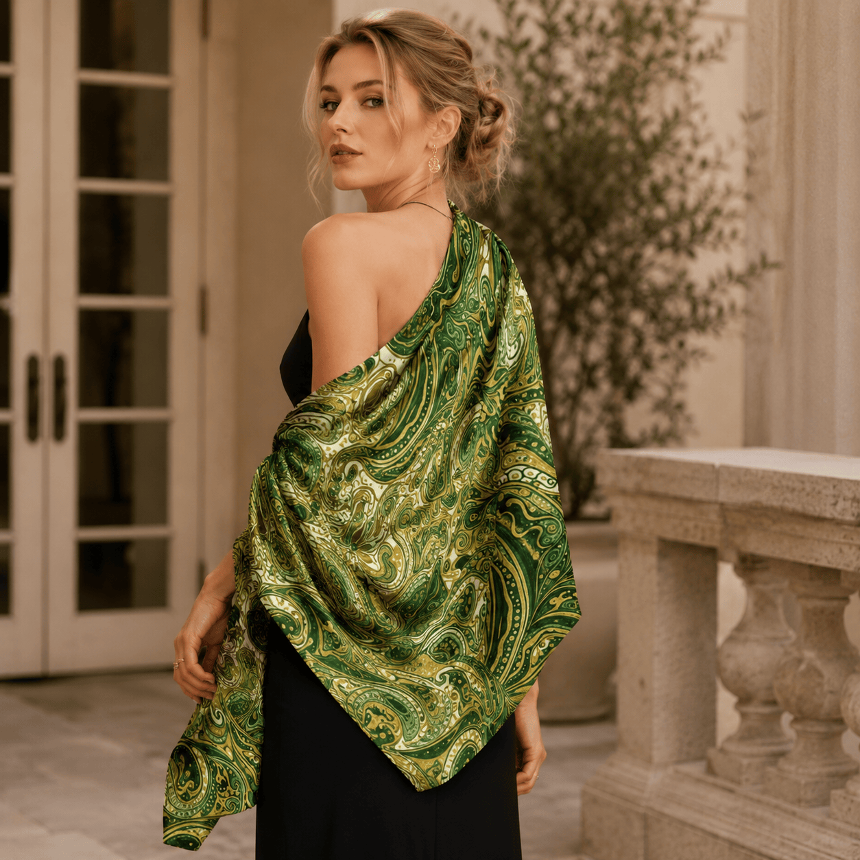 EMERALD PAISLEY SILK LONG LADIES SCARF