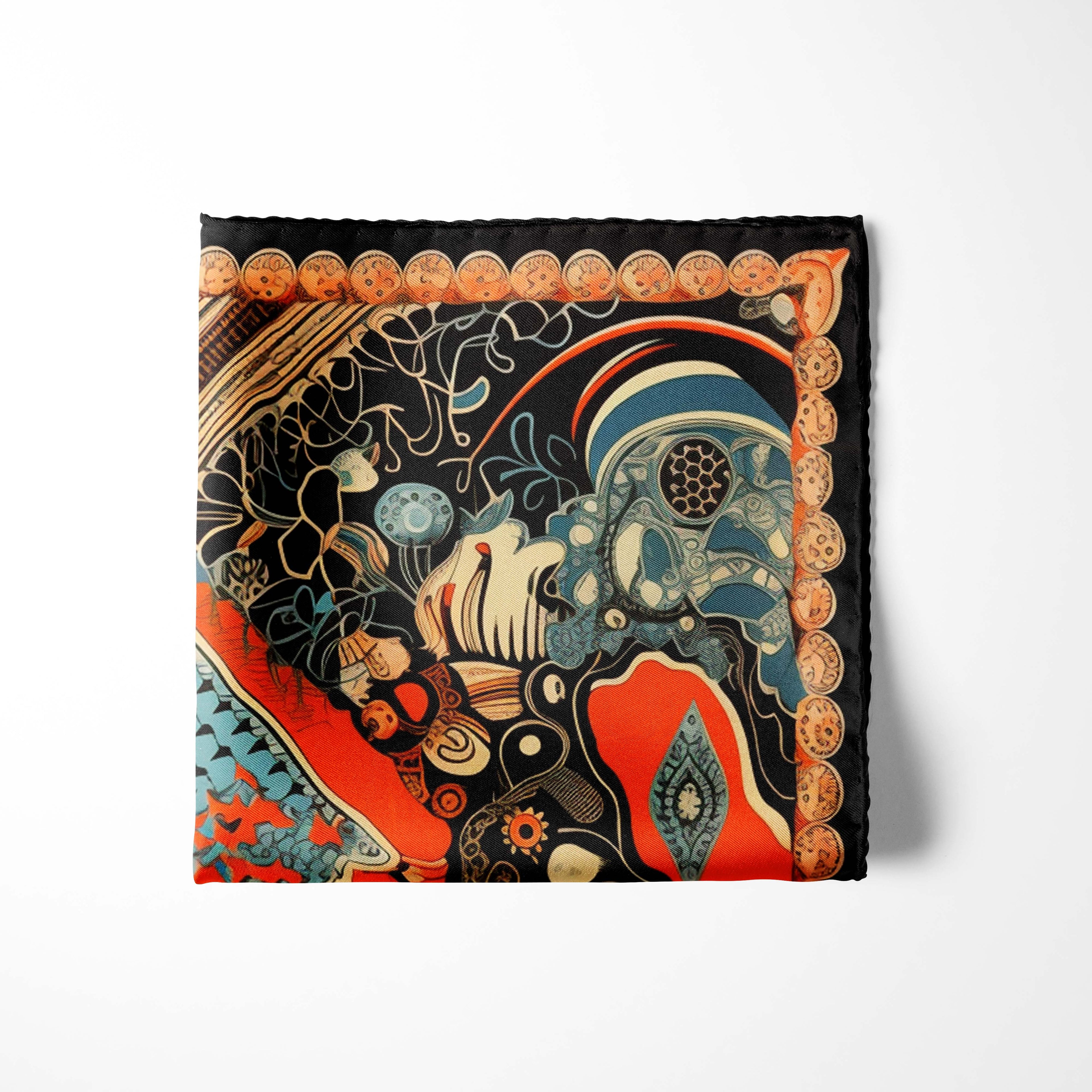 Printed Pocket Square | Unique Pocket Square | Black Wolf