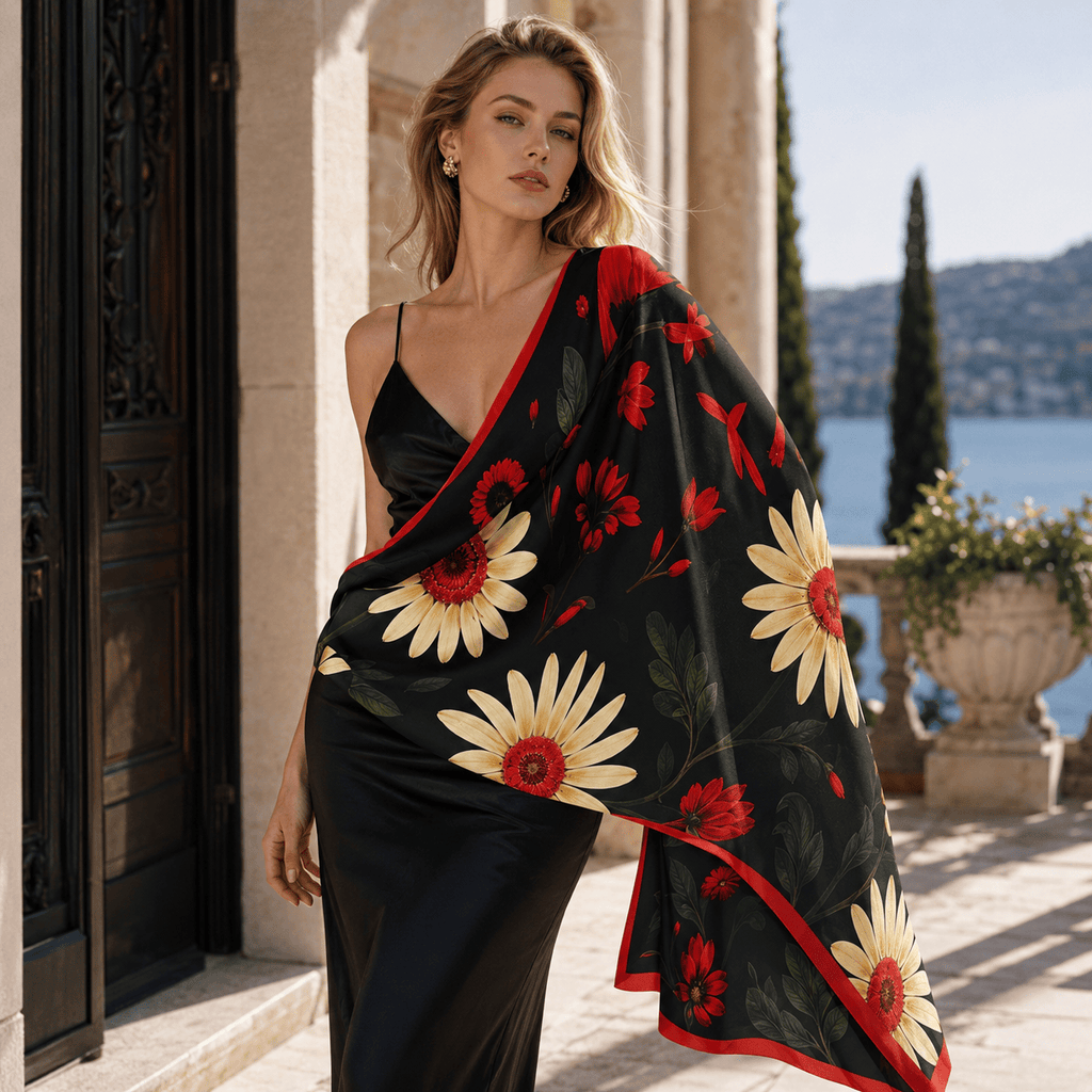 FLORAL OF ANIMAL SILK LONG LADIES SCARF