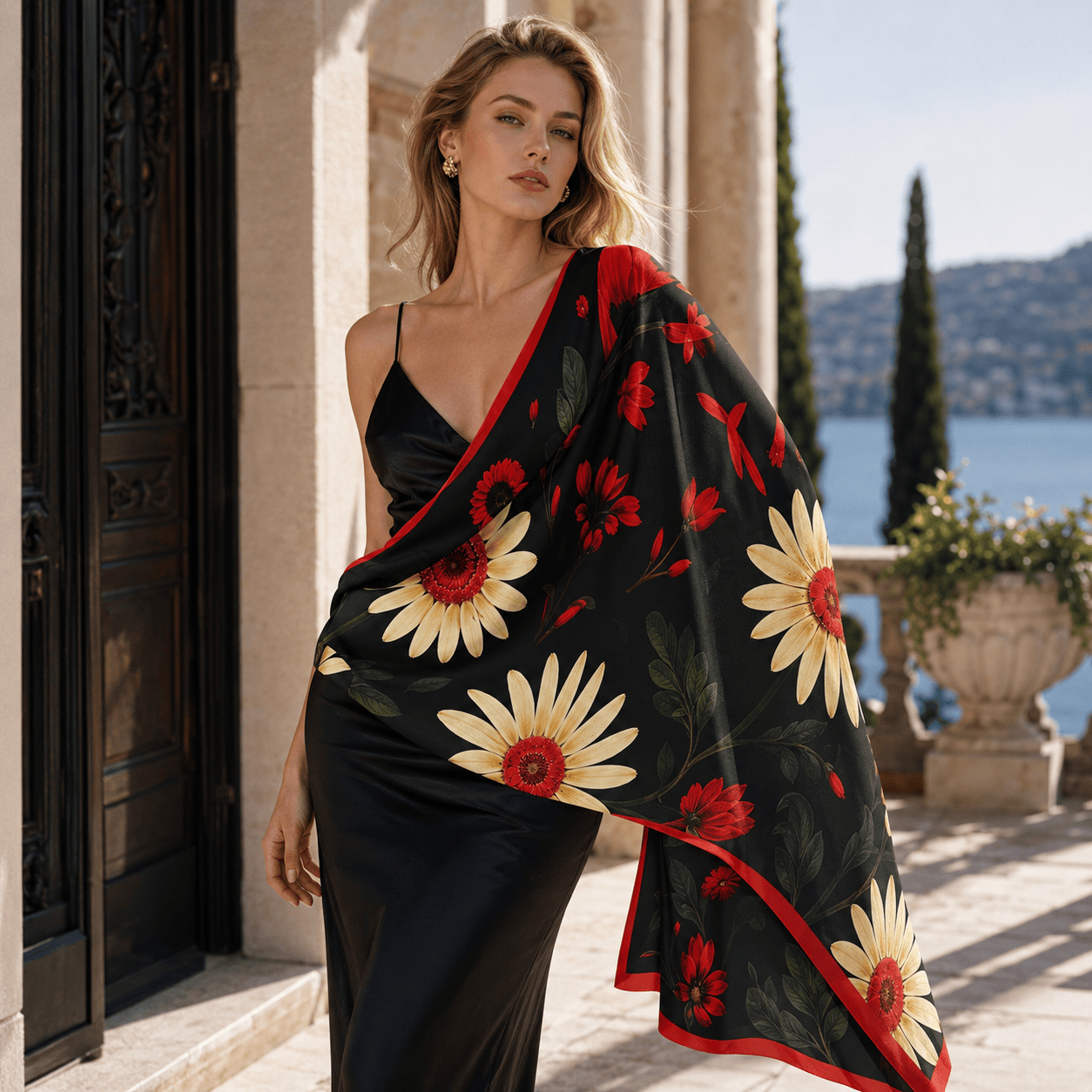 FLORAL OF ANIMAL SILK LONG LADIES SCARF