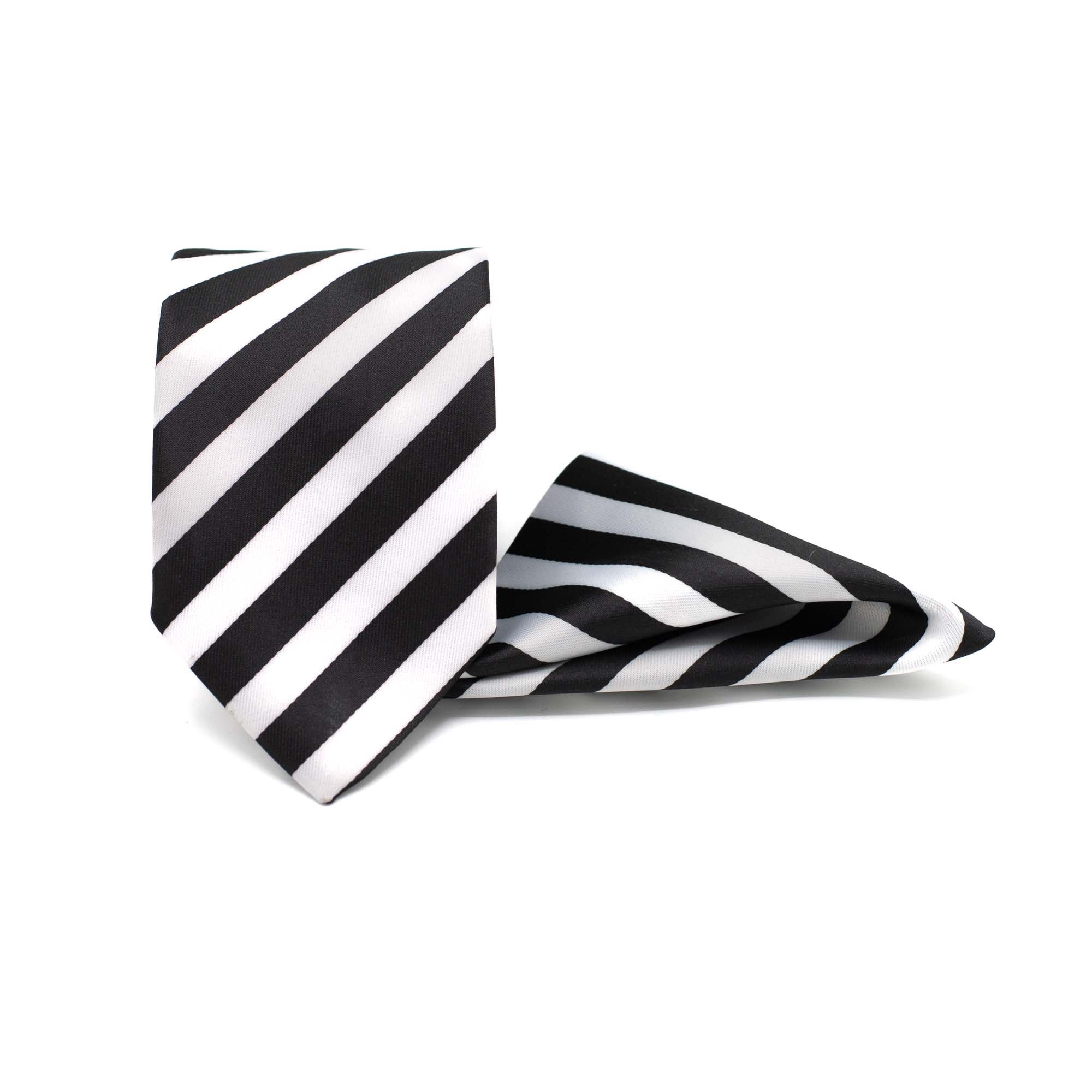 BLACK TUX STRIPE TIE AND POCKET SQUARE SET
