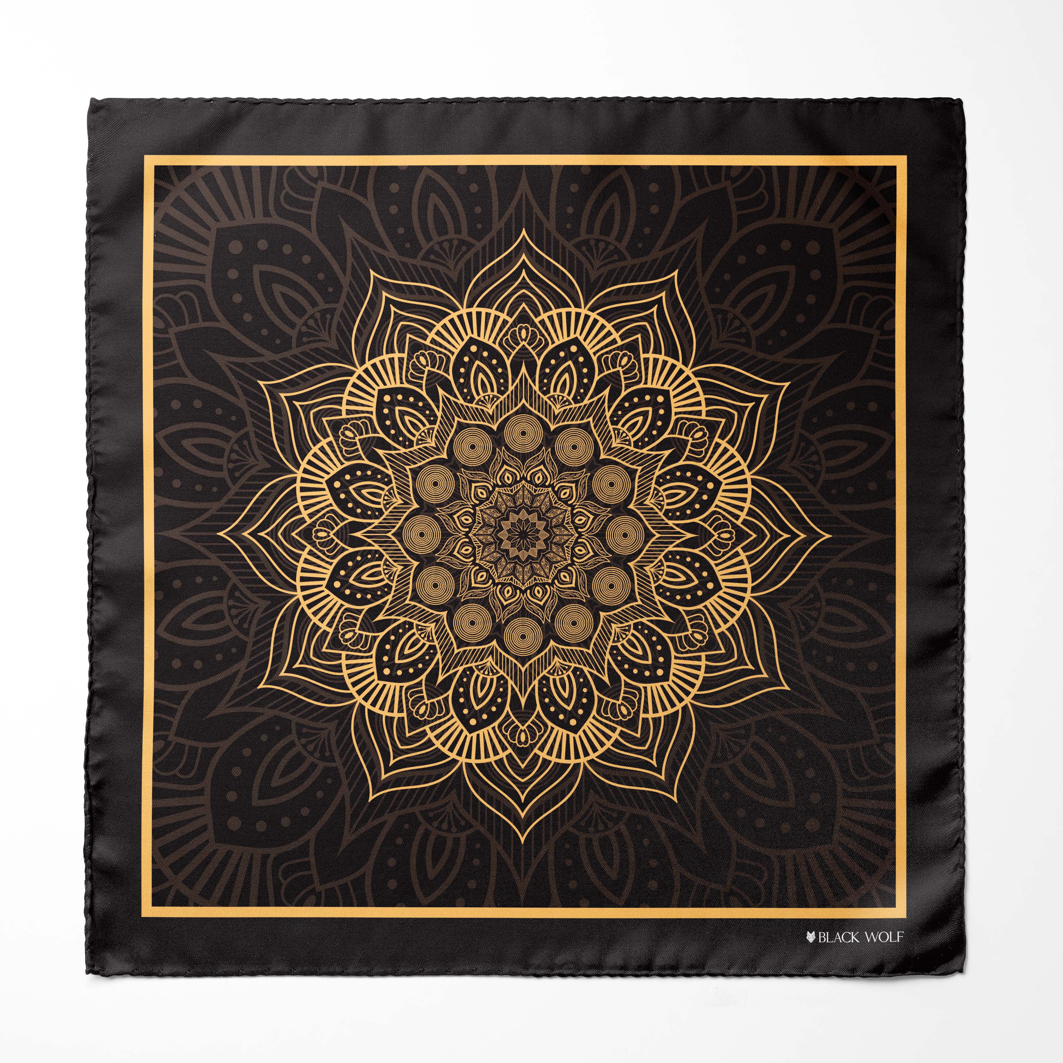 BLACK  AND GOLD ORNAMENT SILK POCKET SQUARE