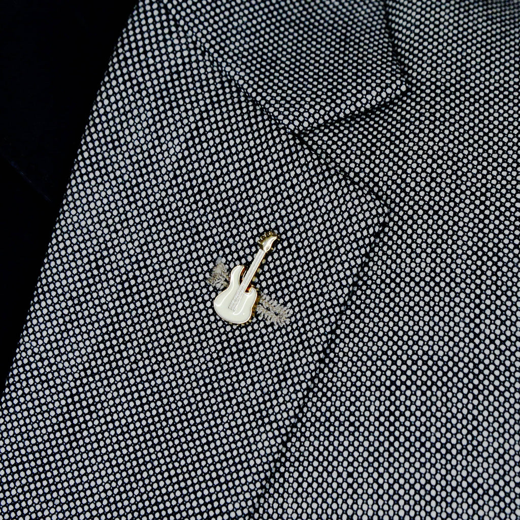 WHITE & GOLD GUITAR BROOCH