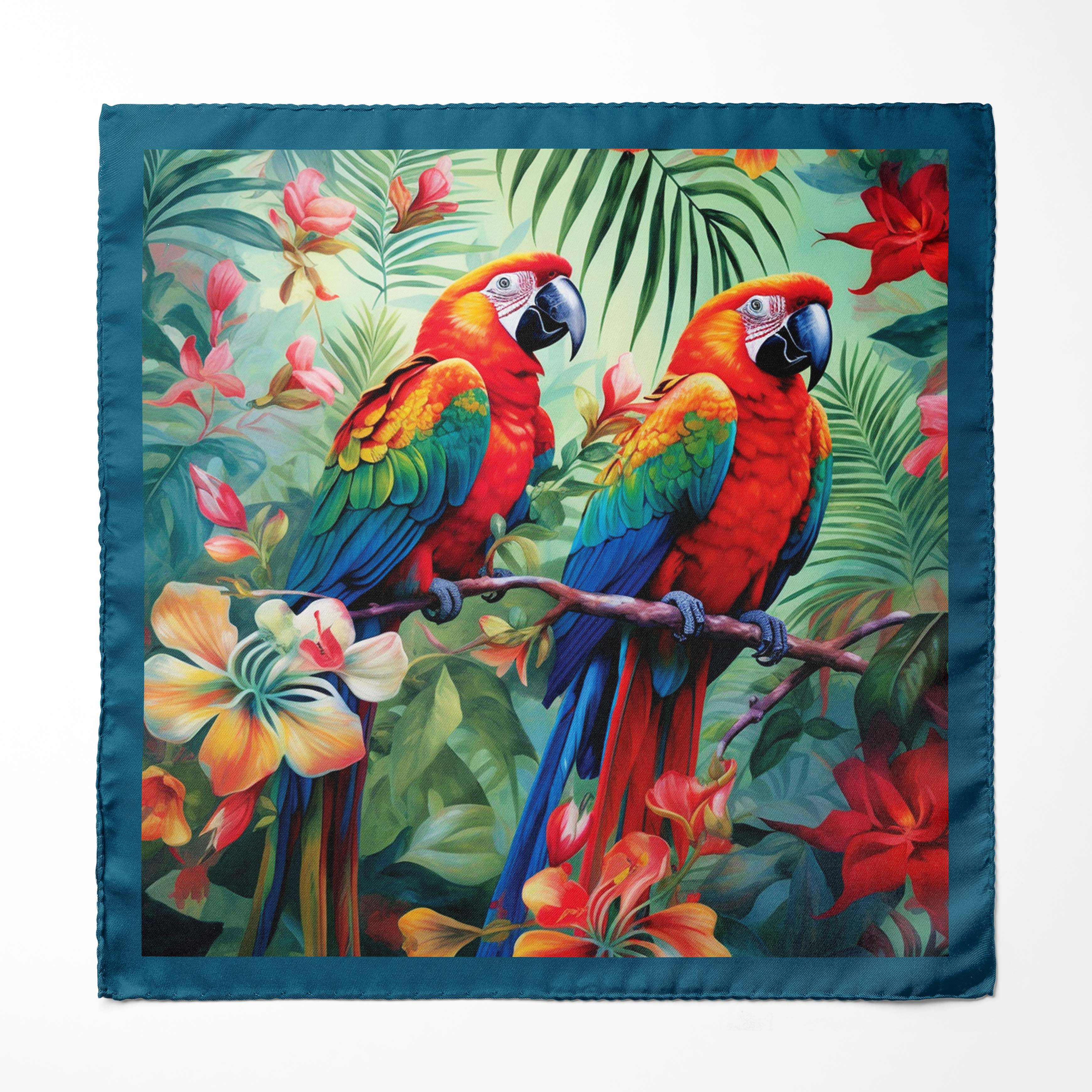 BIRDS AND JUNGLE SILK POCKET SQUARE