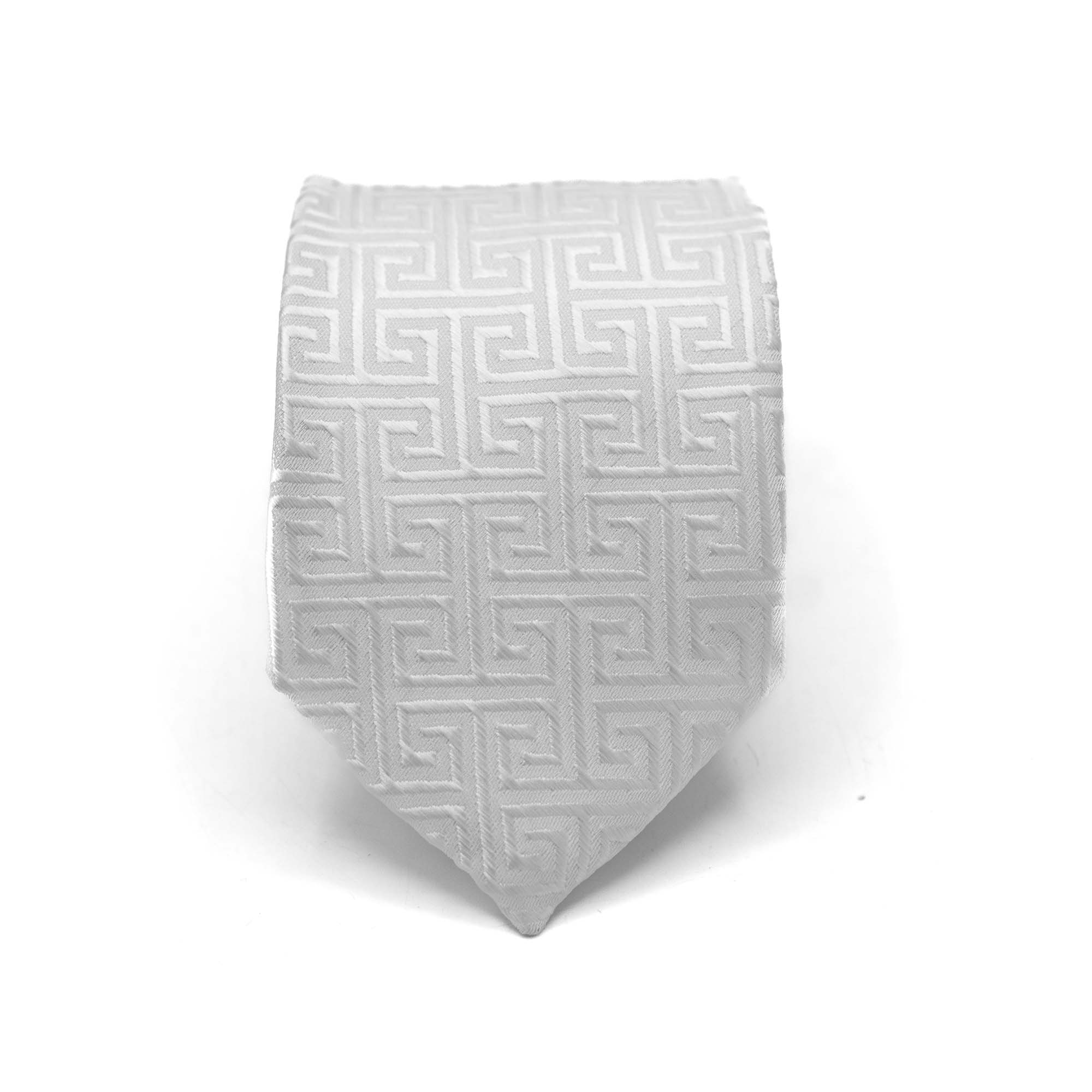 ZEUS WHITE REGAL TIE AND POCKET SQUARE SET