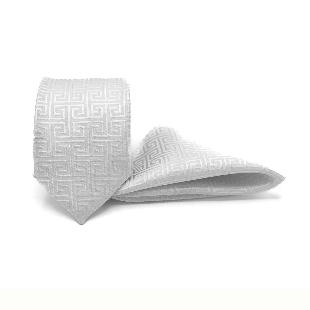 ZEUS WHITE REGAL TIE AND POCKET SQUARE SET