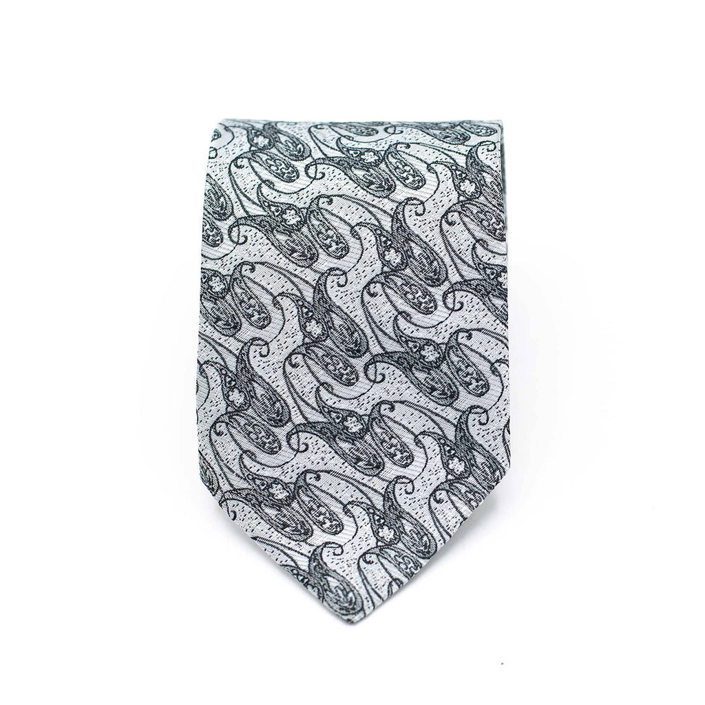 MONOCHROME PAISLEY TIE AND POCKET SQUARE SET