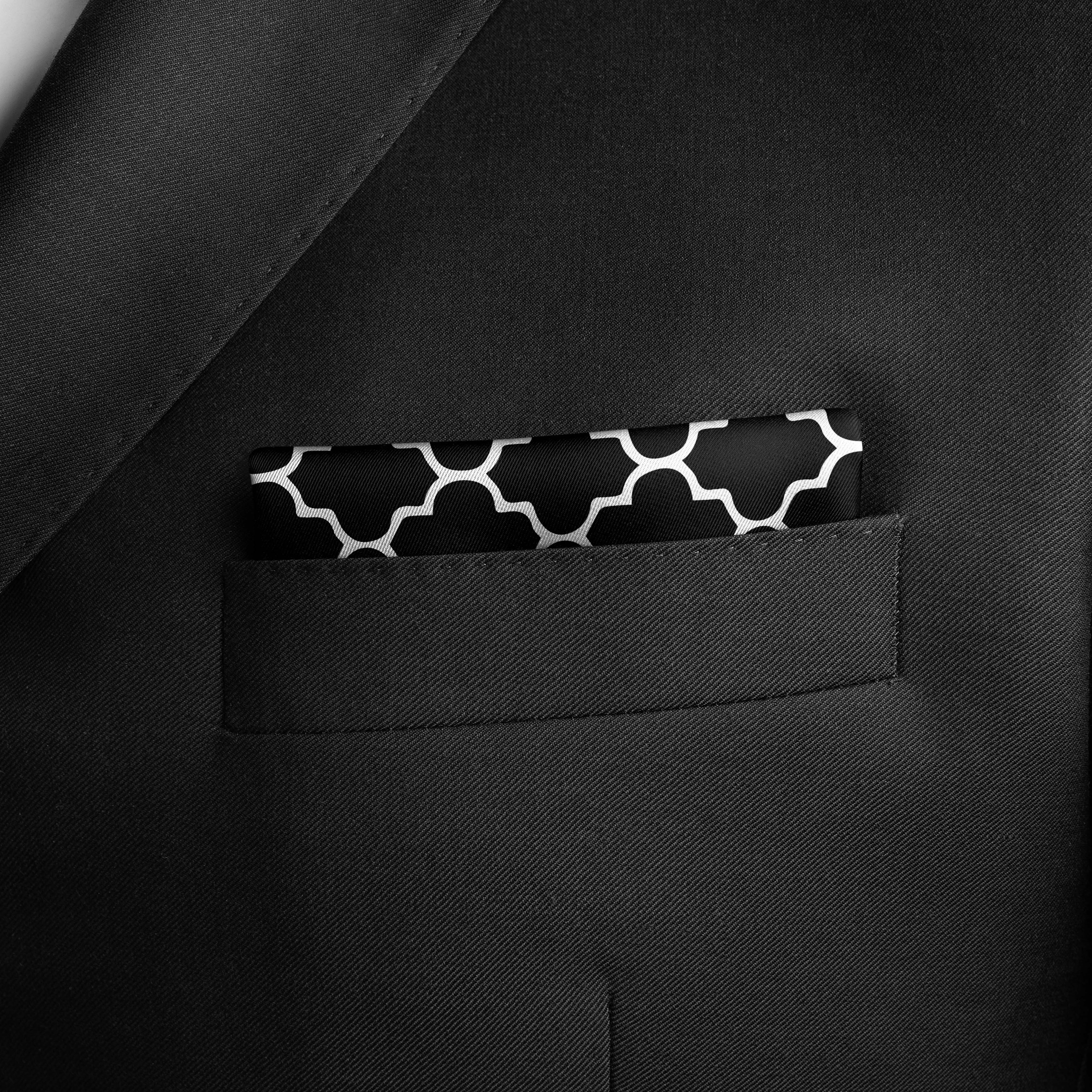 SILVER GEOMETRIC SILK POCKET SQUARE